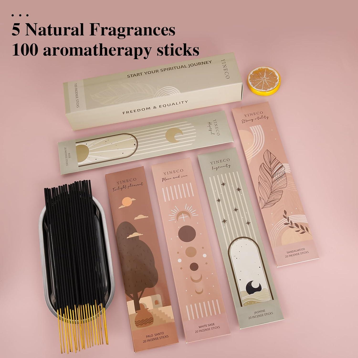 Paquete de 100 Varitas de Incienso YINECO - 6 Aromas Naturales