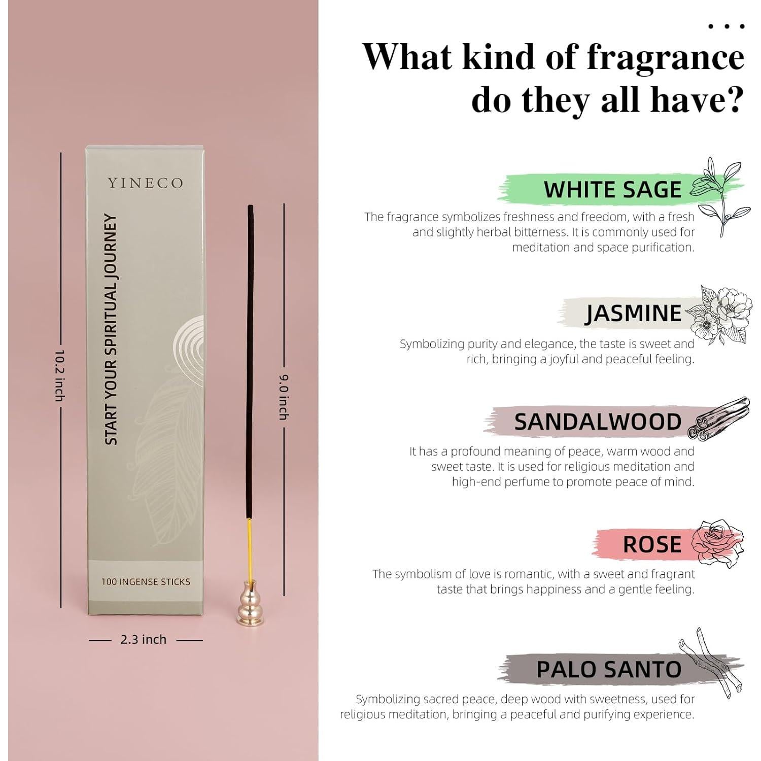 Paquete de 100 Varitas de Incienso YINECO - 6 Aromas Naturales