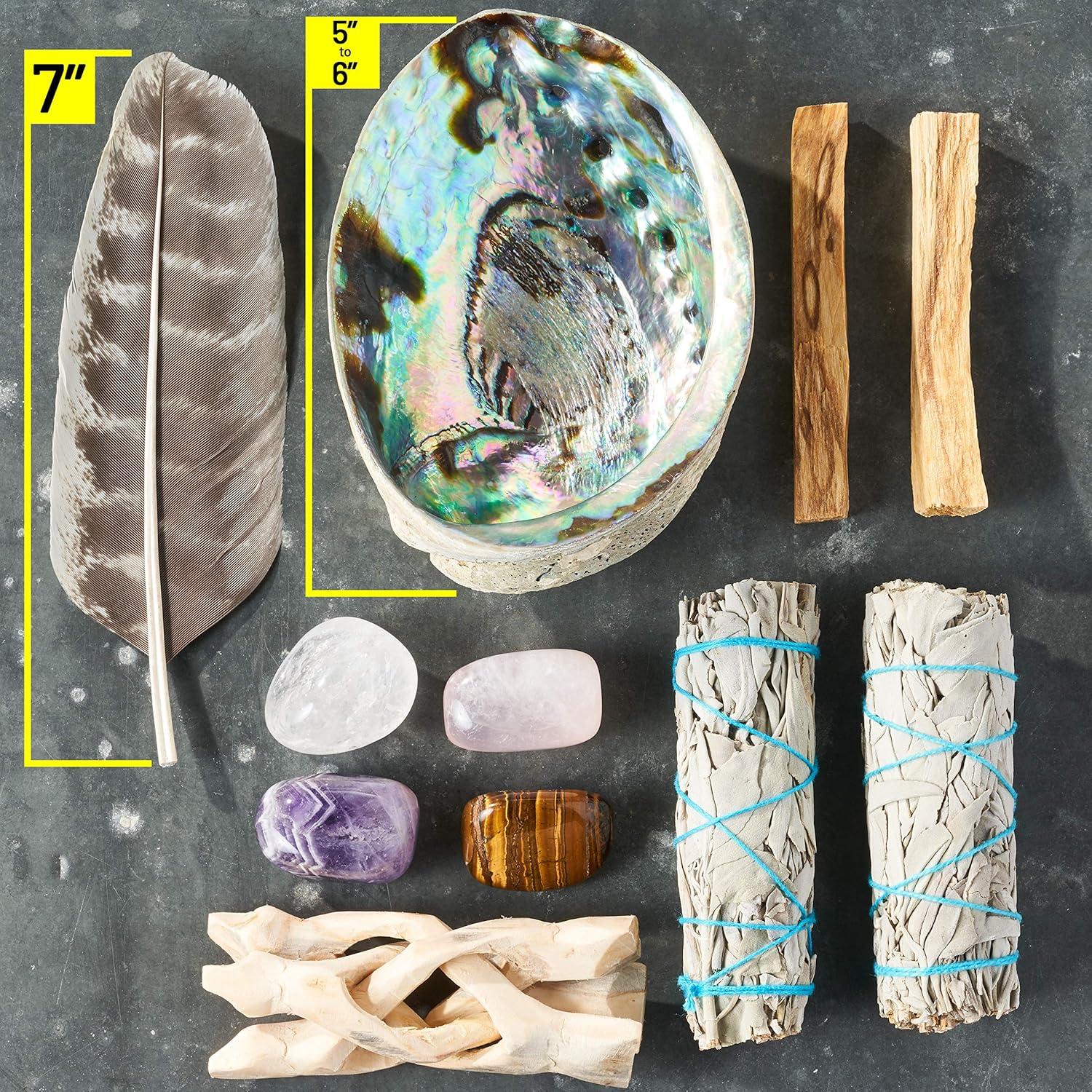 Kit de Ahumado JL Local - 2 Varitas Salvia Blanca + Palo Santo + Concha Abulón + 4 Cristales