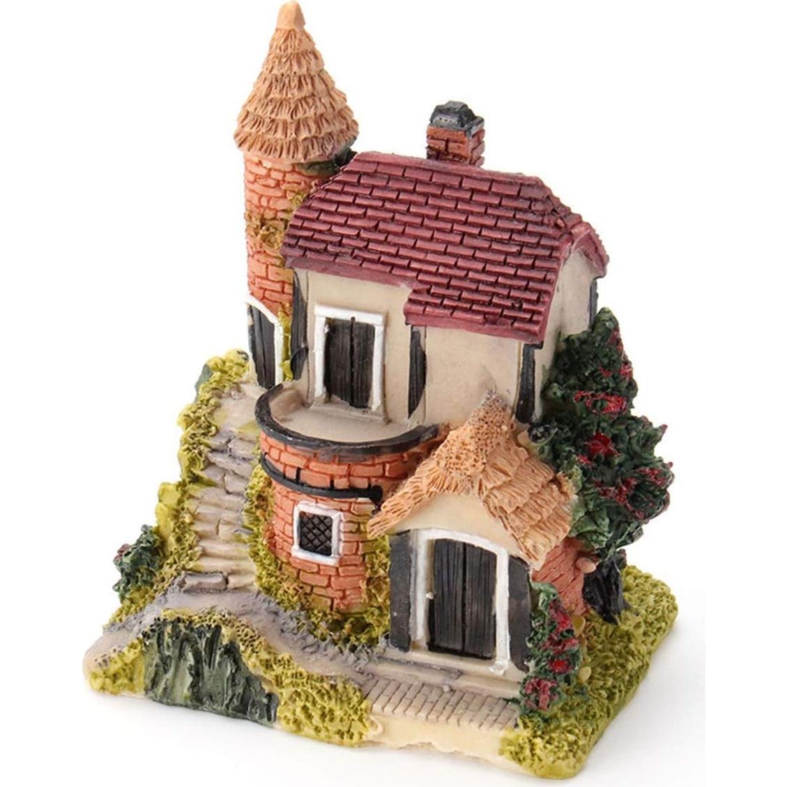 HAPYLY 4PCS Casa Miniatura Jardín Resina Decoración Hogar