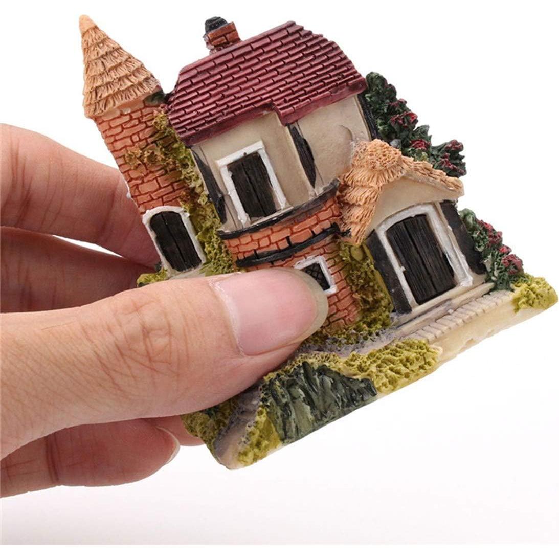HAPYLY 4PCS Casa Miniatura Jardín Resina Decoración Hogar