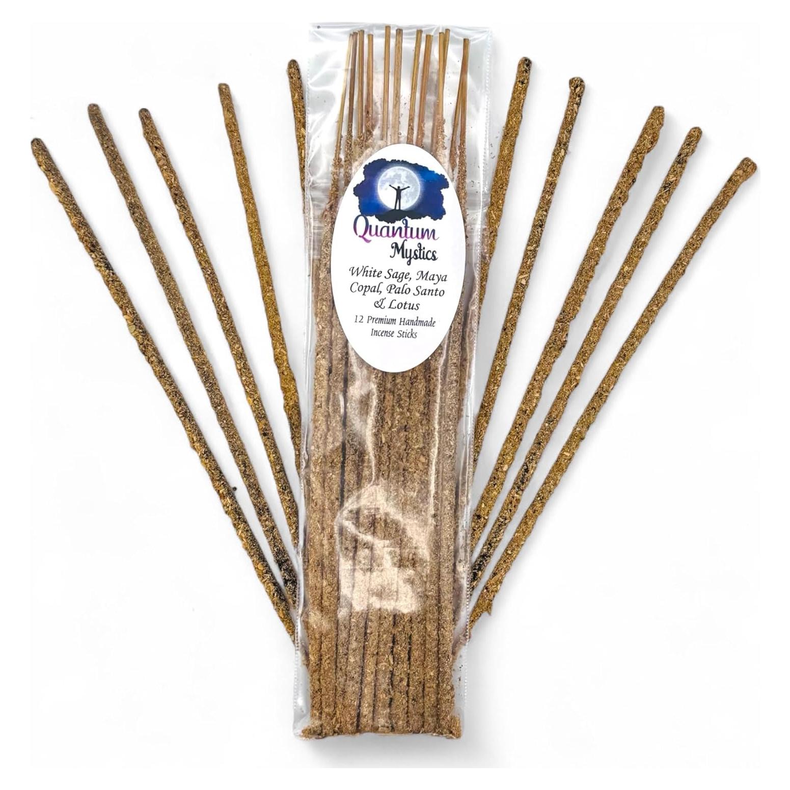 Set de 12 Varitas de Incienso Hechas a Mano - Salvia Blanca, Copal Maya, Palo Santo y Loto