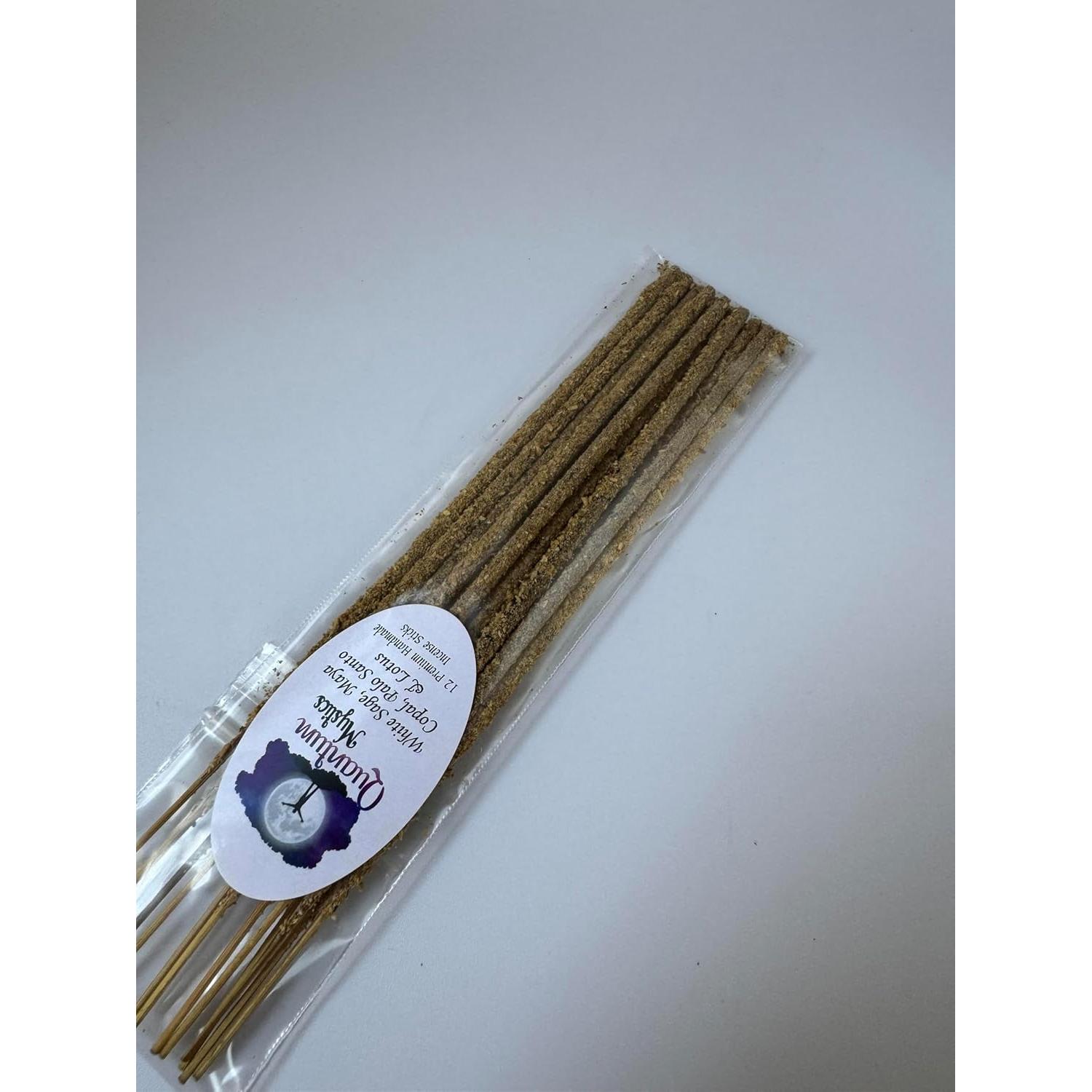 Set de 12 Varitas de Incienso Hechas a Mano - Salvia Blanca, Copal Maya, Palo Santo y Loto