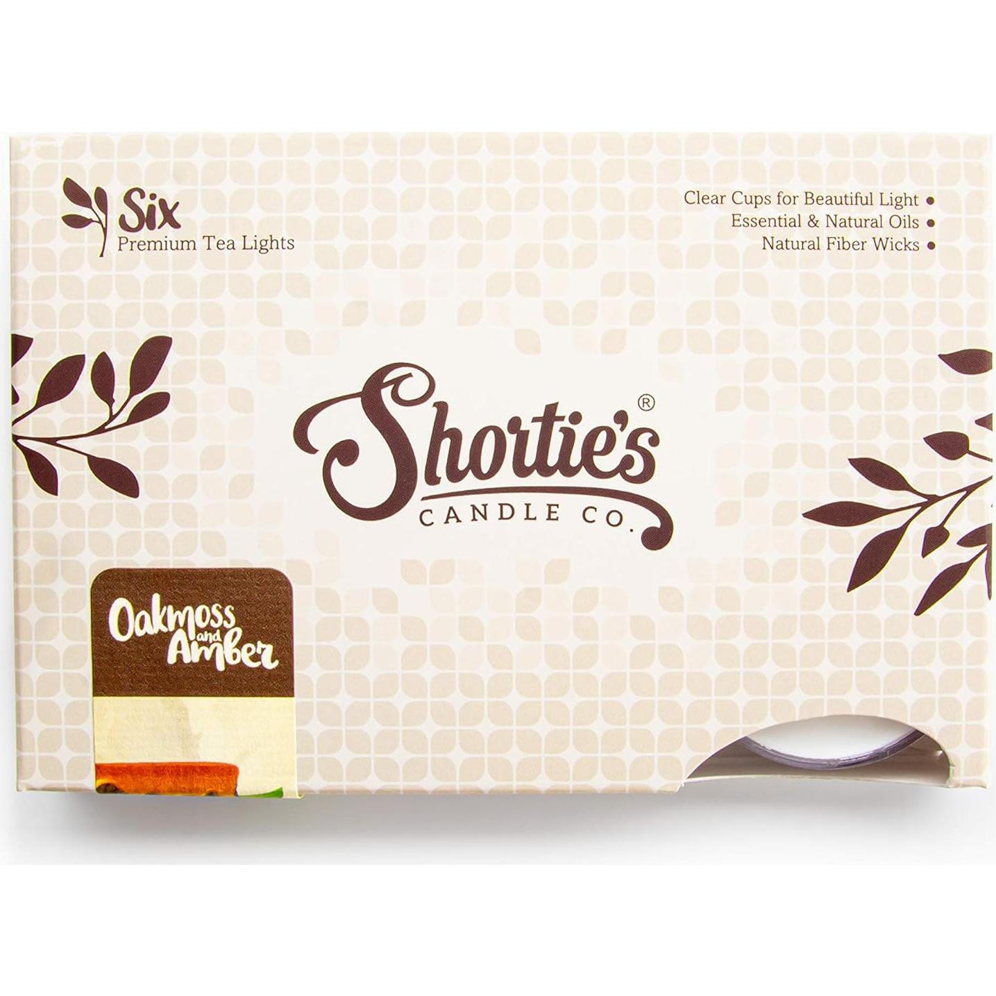Velas Tealight Premium Shortie's Musgo de Roble y Ámbar - 12 Unidades
