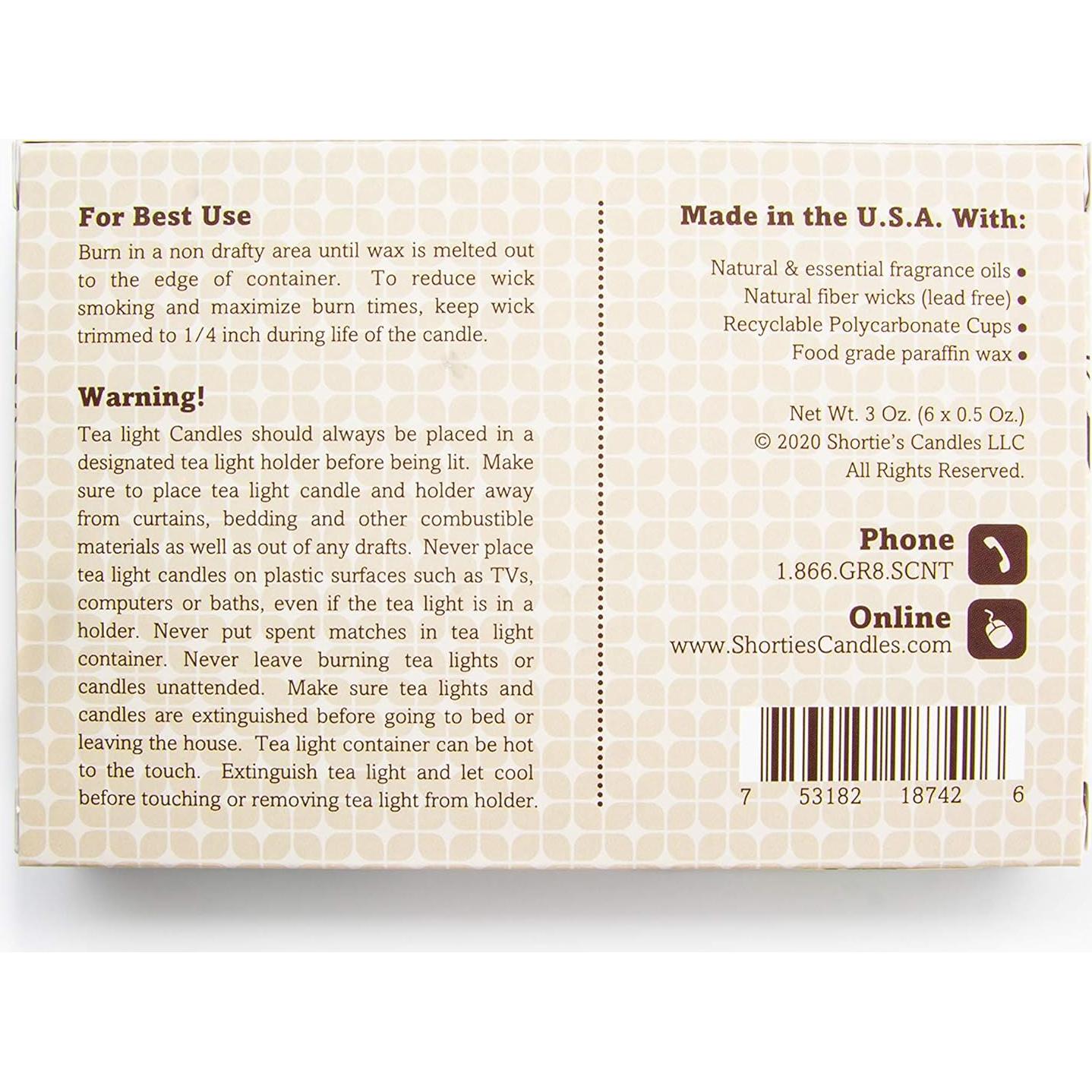 Velas Tealight Premium Shortie's Musgo de Roble y Ámbar - 12 Unidades