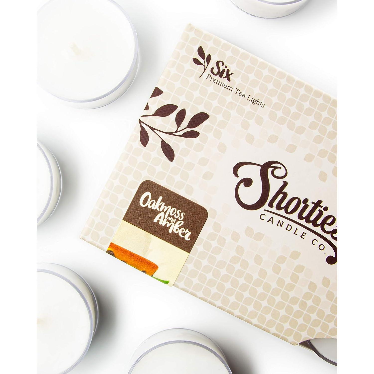 Velas Tealight Premium Shortie's Musgo de Roble y Ámbar - 12 Unidades