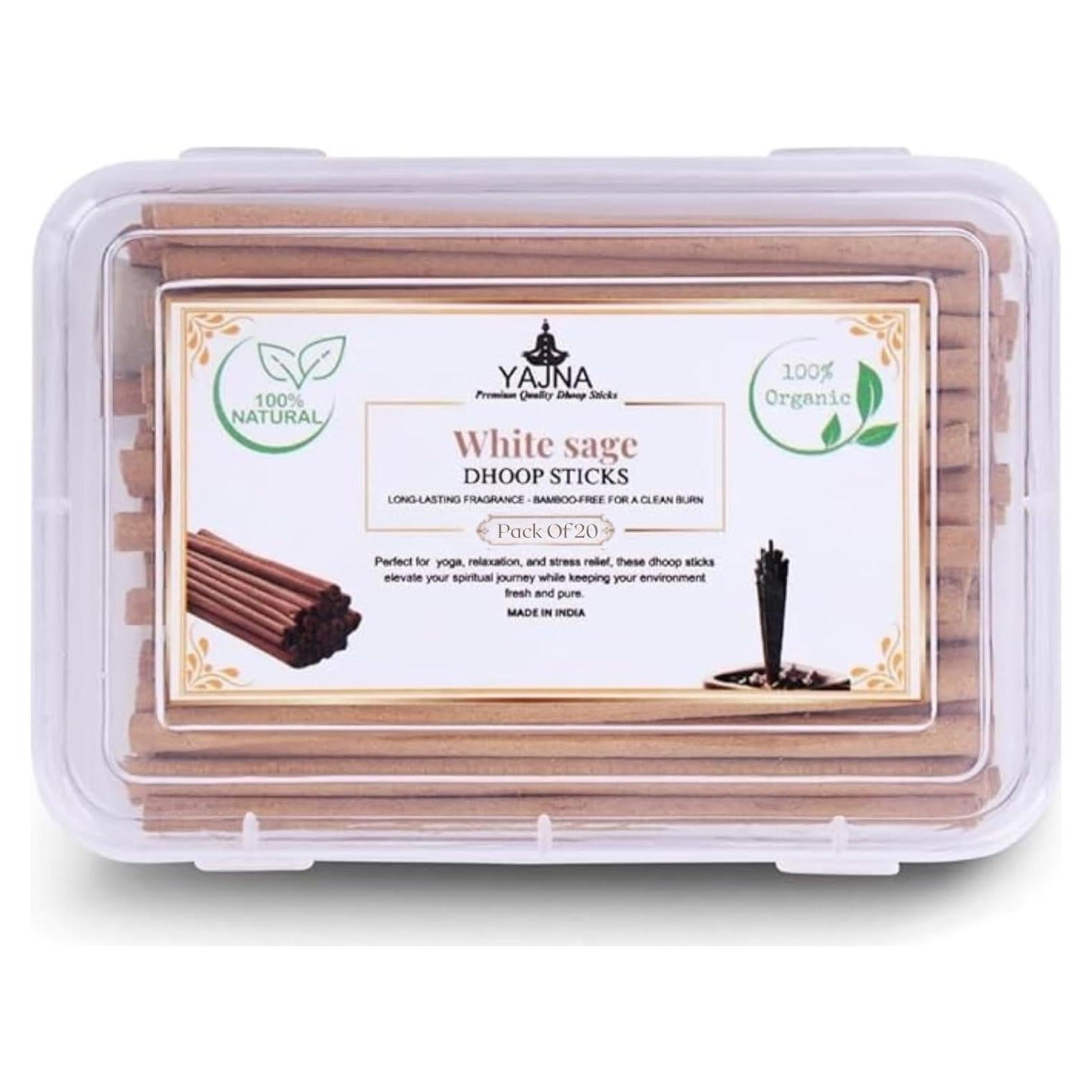 Incienso de Salvia Blanca Yajna 100% Natural 20 Varitas Dhoop