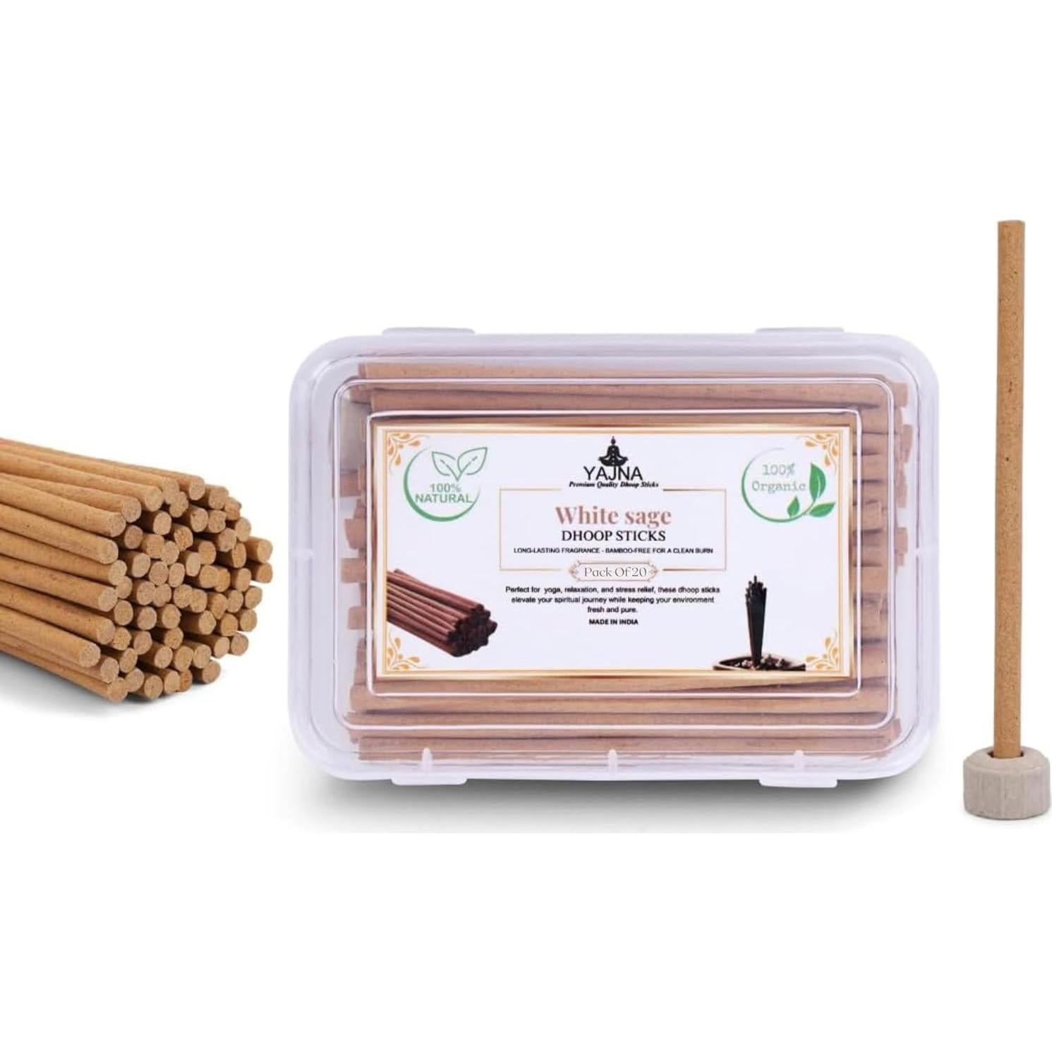 Incienso de Salvia Blanca Yajna 100% Natural 20 Varitas Dhoop