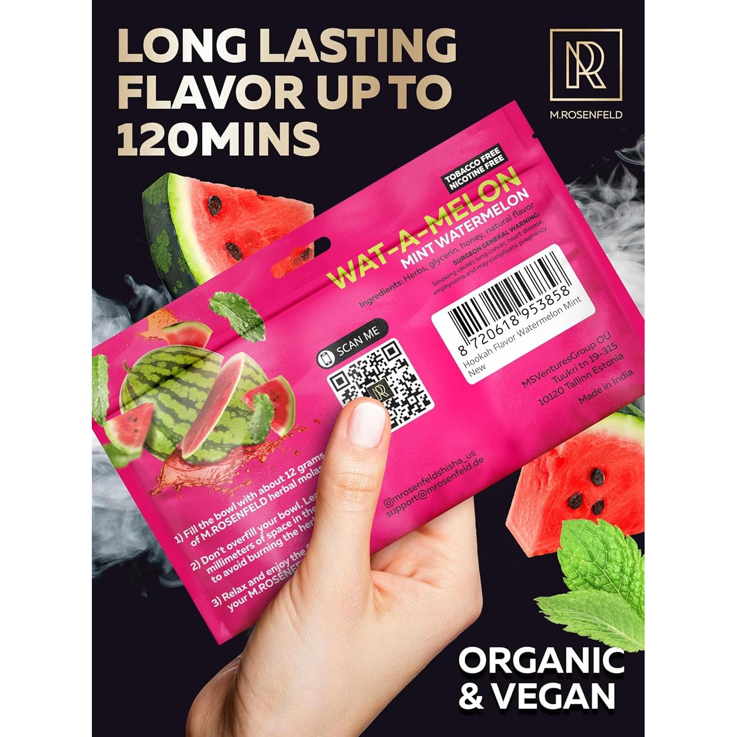 Melaza de Hookah M. ROSENFELD Sandía Menta 79.4g + Carbón 30 tabletas