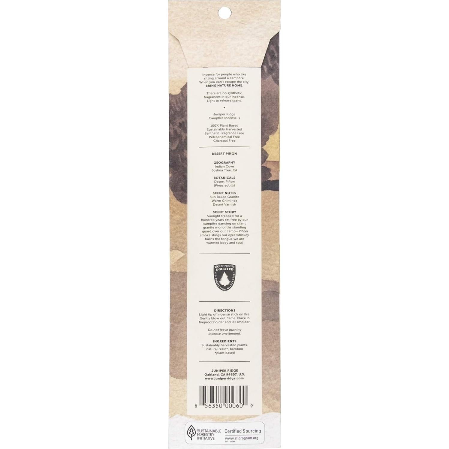Incienso Natural Juniper Ridge Pino del Desierto - 20 Varillas