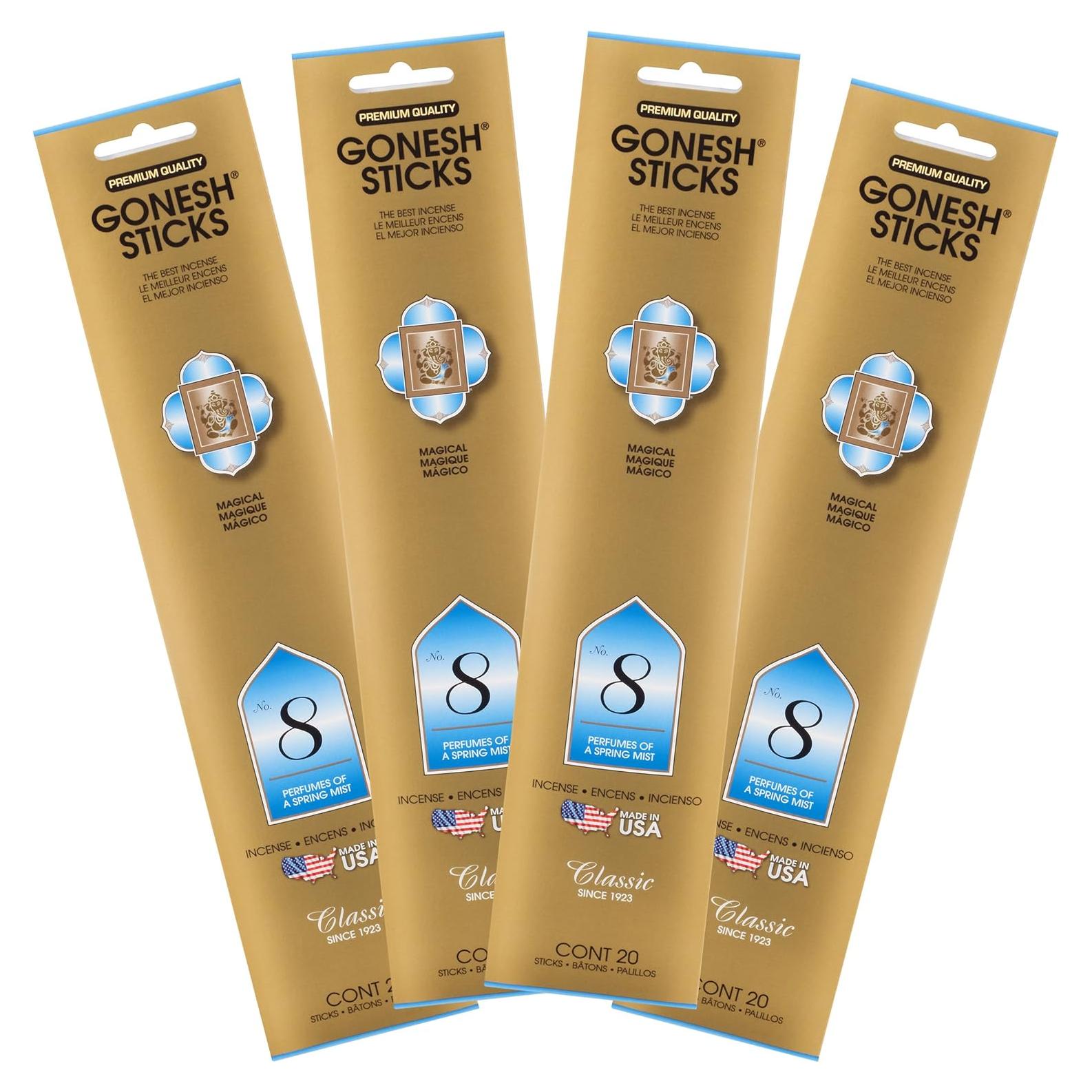 Incienso Gonesh Clásico No. 8 - 4 Paquetes de 20 Palos