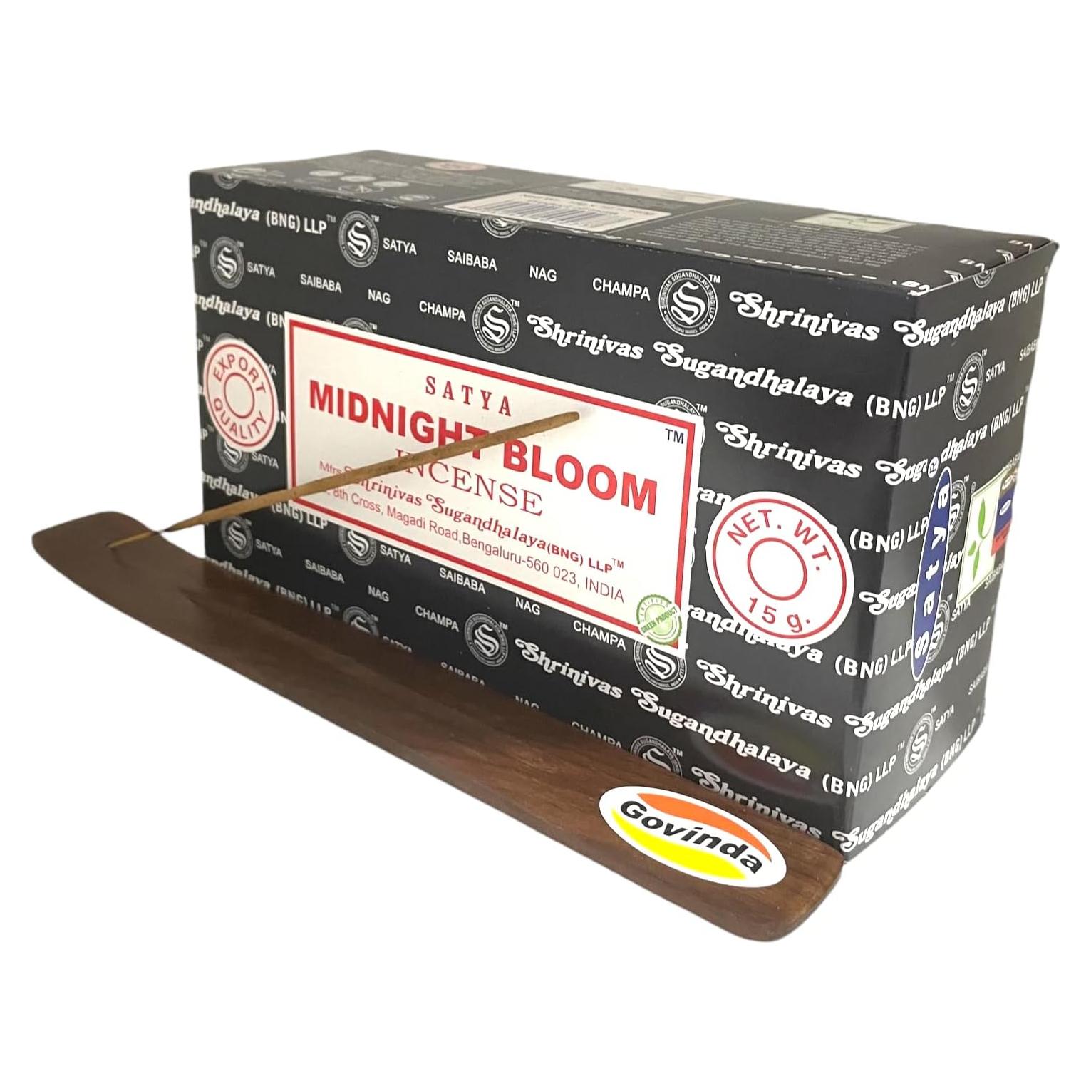 Kit de Incienso Govinda con Soporte - 12 Cajas x 15g Flor de Medianoche