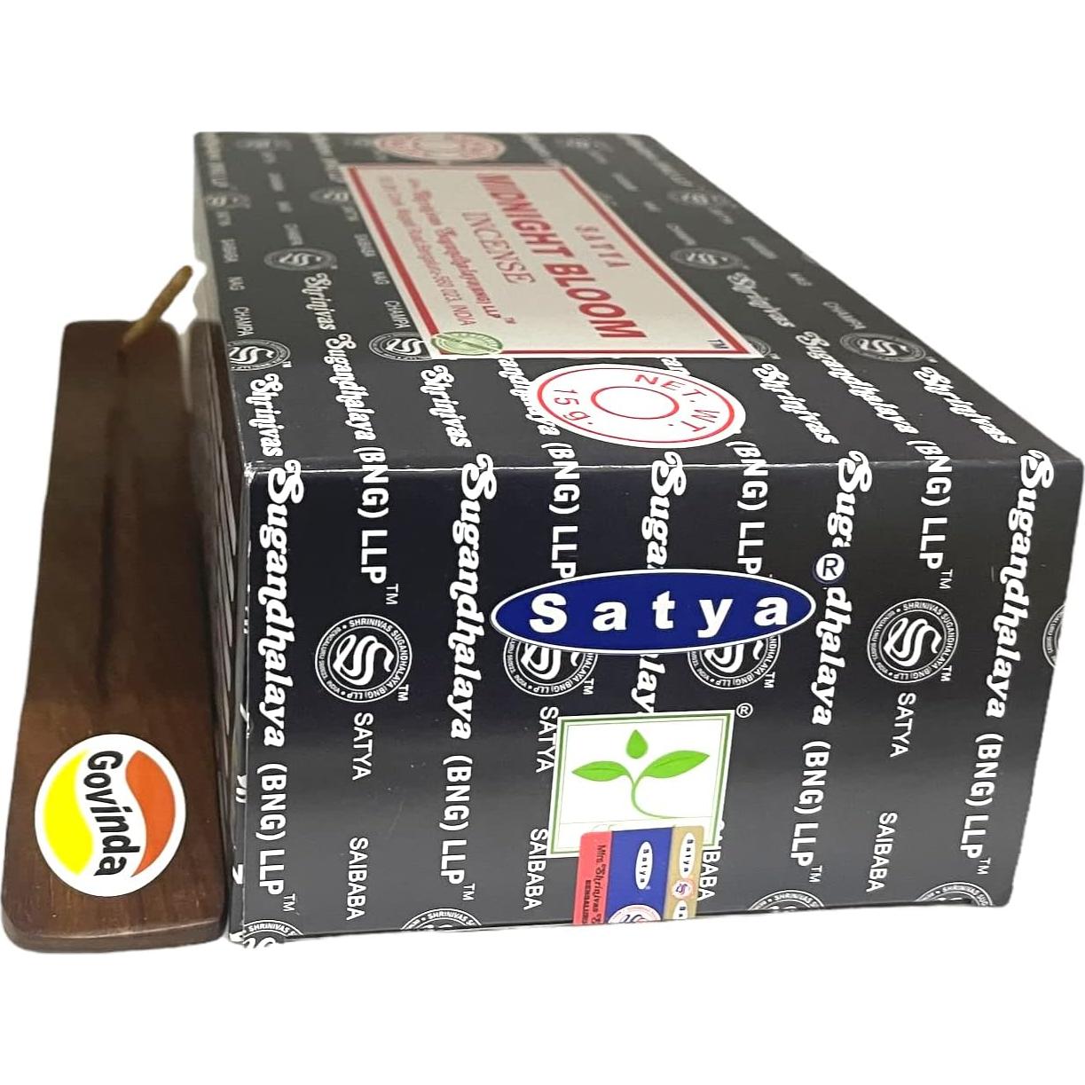 Kit de Incienso Govinda con Soporte - 12 Cajas x 15g Flor de Medianoche