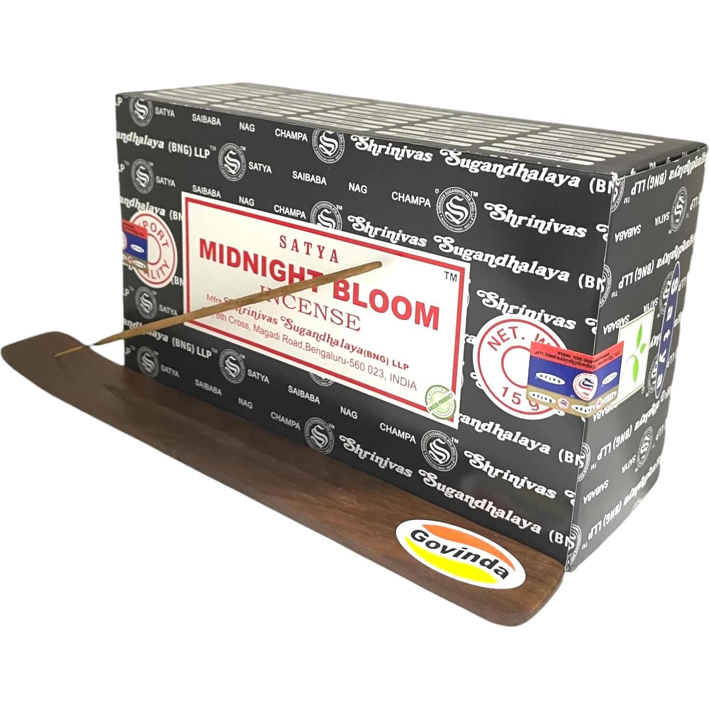 Kit de Incienso Govinda con Soporte - 12 Cajas x 15g Flor de Medianoche