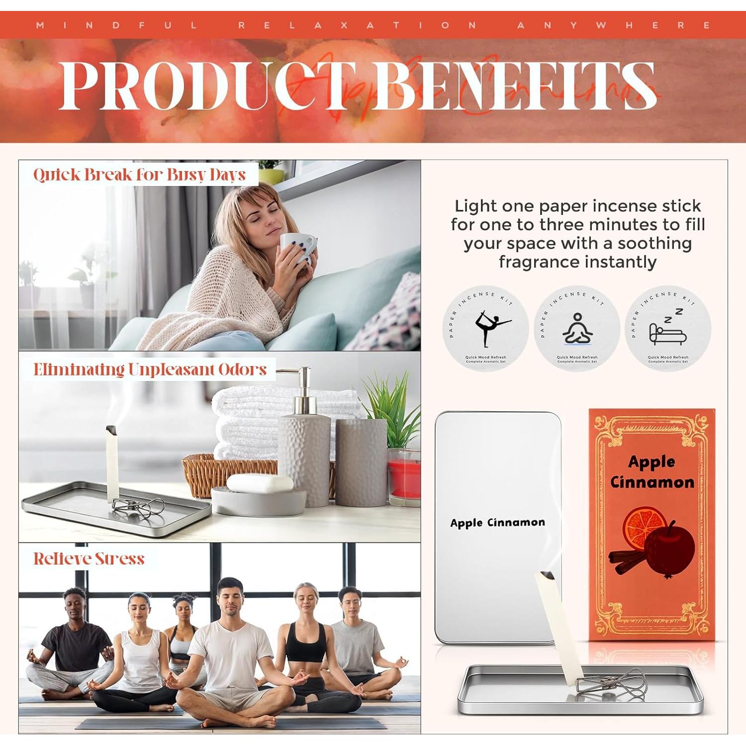 Kit de Incienso de Papel Acellegic 80 Piezas Manzana Canela