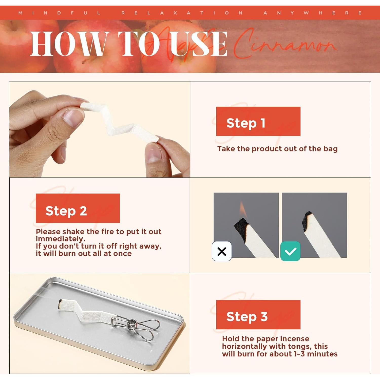 Kit de Incienso de Papel Acellegic 80 Piezas Manzana Canela