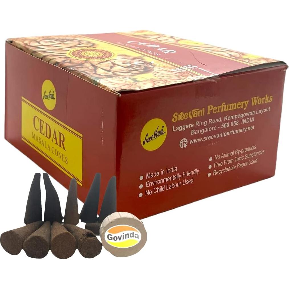 Conos de Incienso Natural Sreevani Govinda - 120 Conos de Cedro