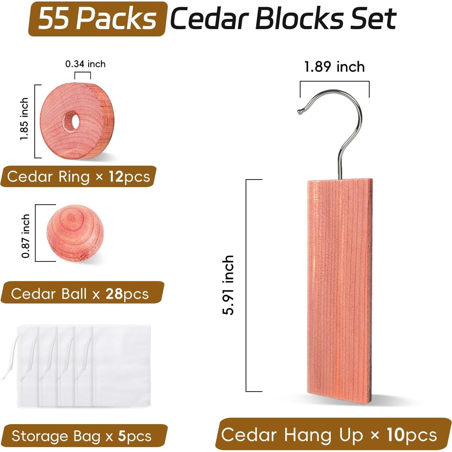 Bloques de Cedro Aromático Sharkwoods - 55 Piezas para Ropa