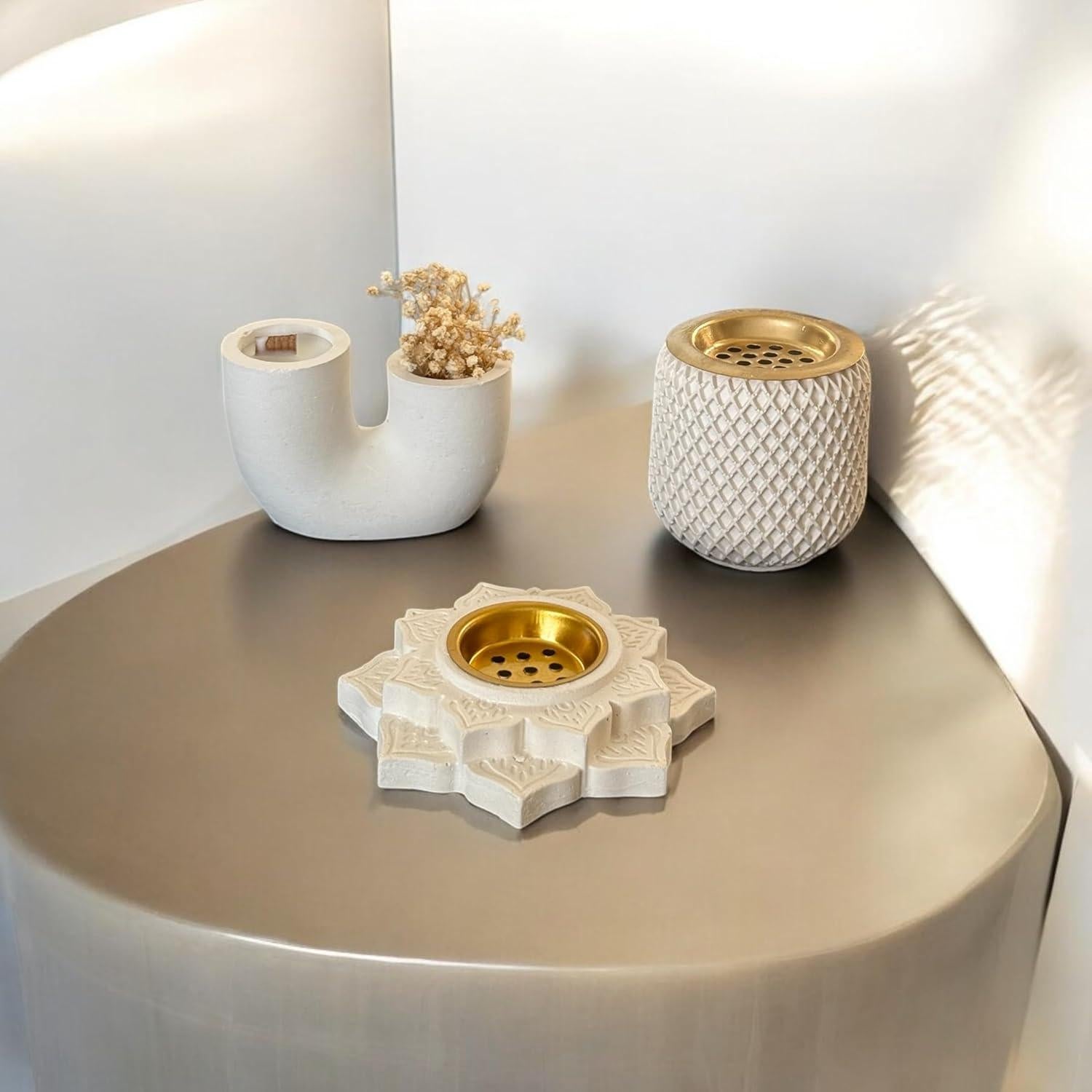 Horno de Incienso Mandala Concreto Oasis Moderno + 10 Conos