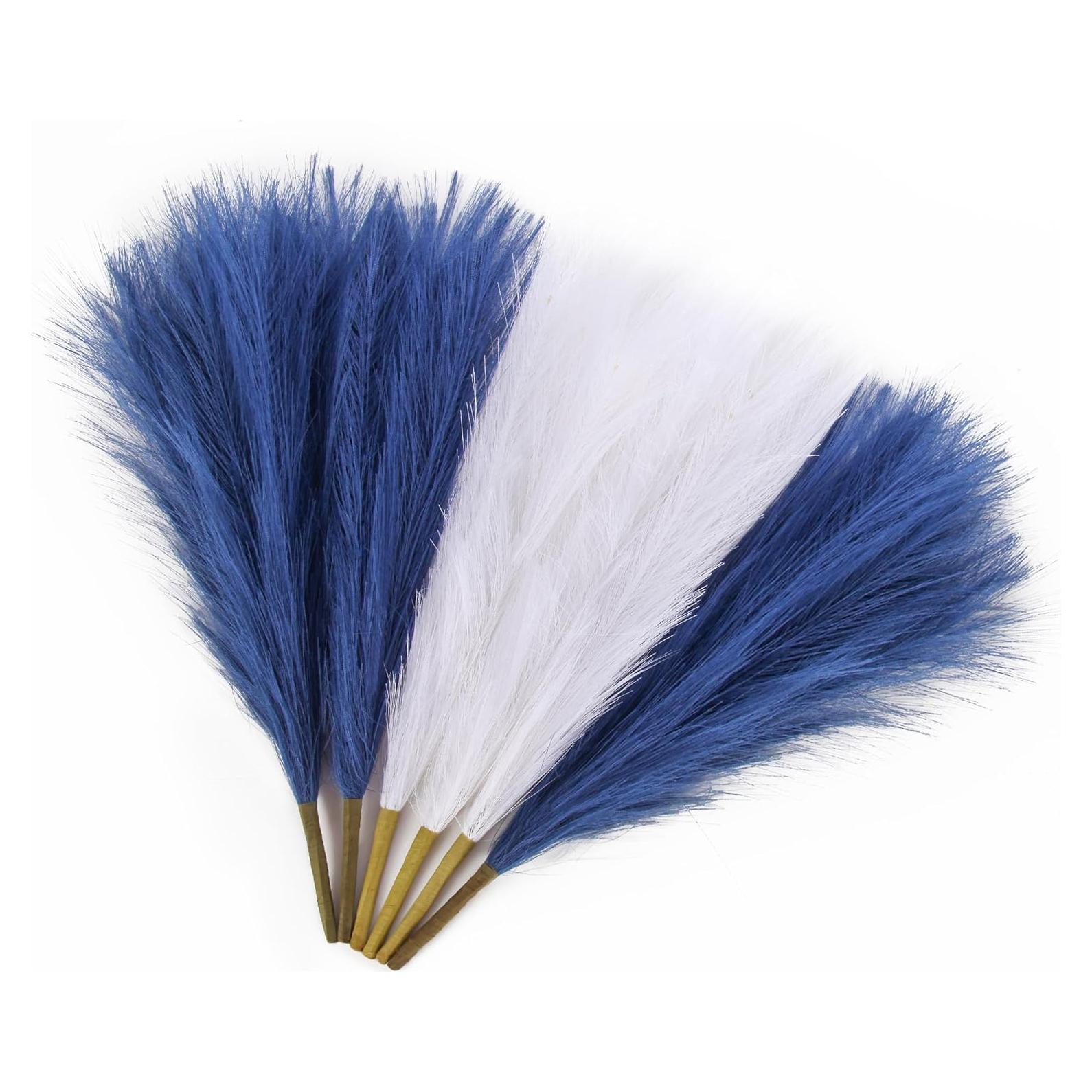 Juego de 6 Hierbas de Pampa Artificial AFAMITOO 45 cm Azul/Blanco