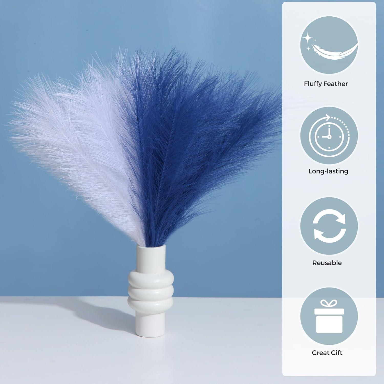 Juego de 6 Hierbas de Pampa Artificial AFAMITOO 45 cm Azul/Blanco