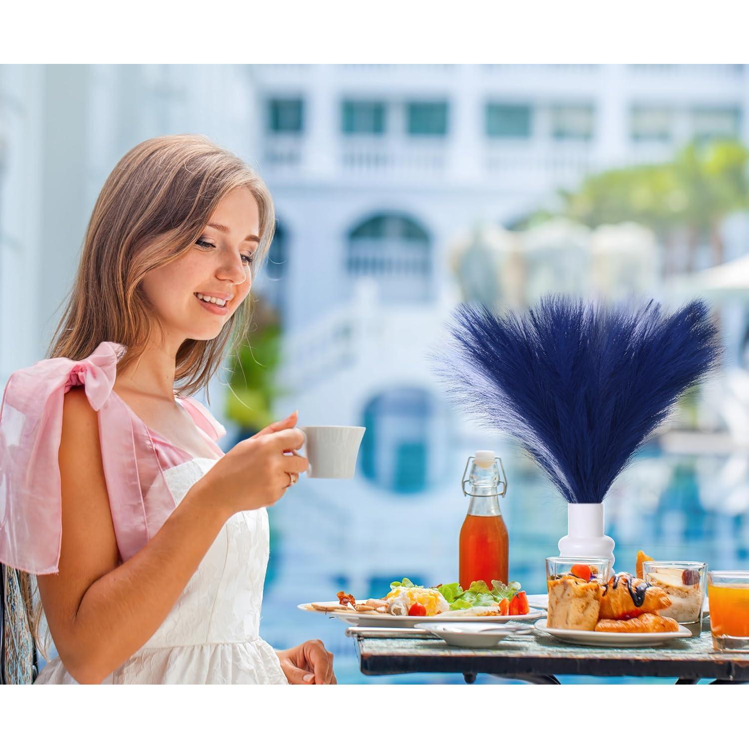 Juego de 6 Hierbas de Pampa Artificial AFAMITOO 45 cm Azul/Blanco