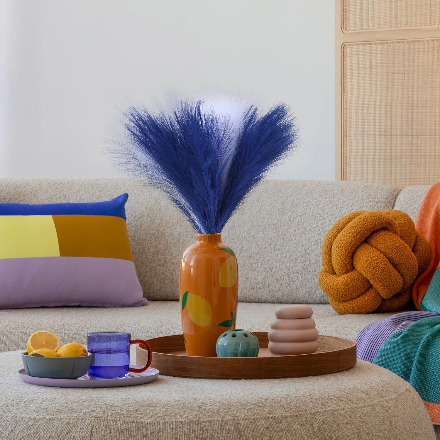 Juego de 6 Hierbas de Pampa Artificial AFAMITOO 45 cm Azul/Blanco