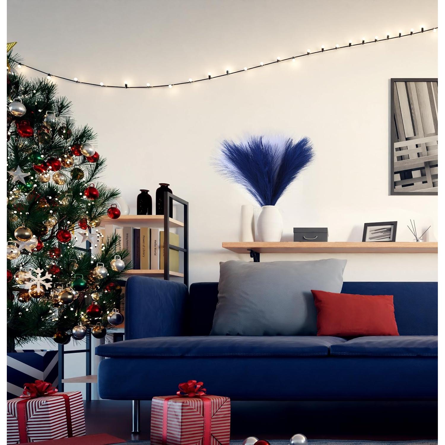 Juego de 6 Hierbas de Pampa Artificial AFAMITOO 45 cm Azul/Blanco