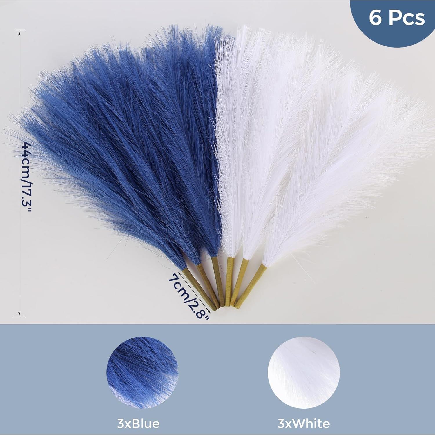 Juego de 6 Hierbas de Pampa Artificial AFAMITOO 45 cm Azul/Blanco