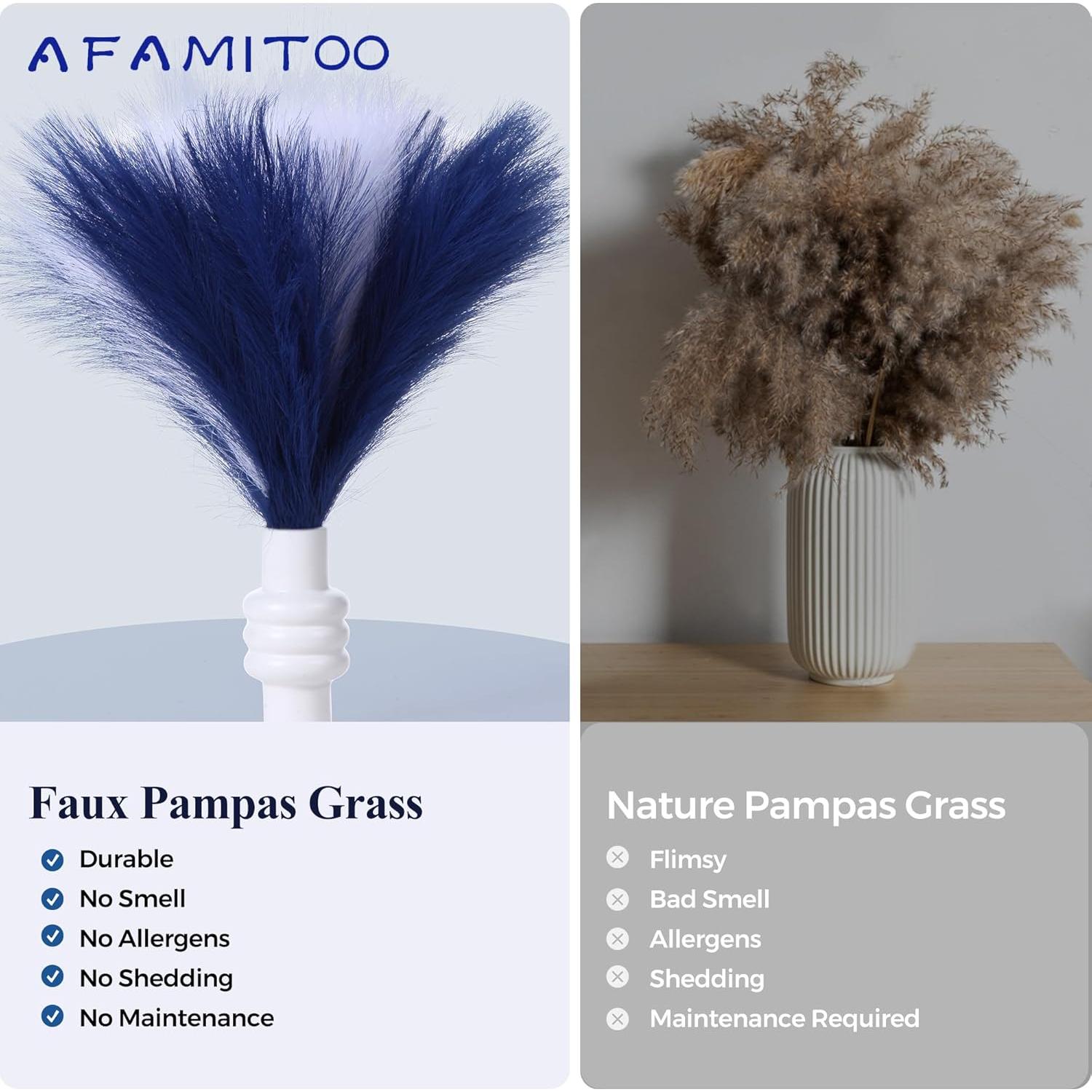 Juego de 6 Hierbas de Pampa Artificial AFAMITOO 45 cm Azul/Blanco