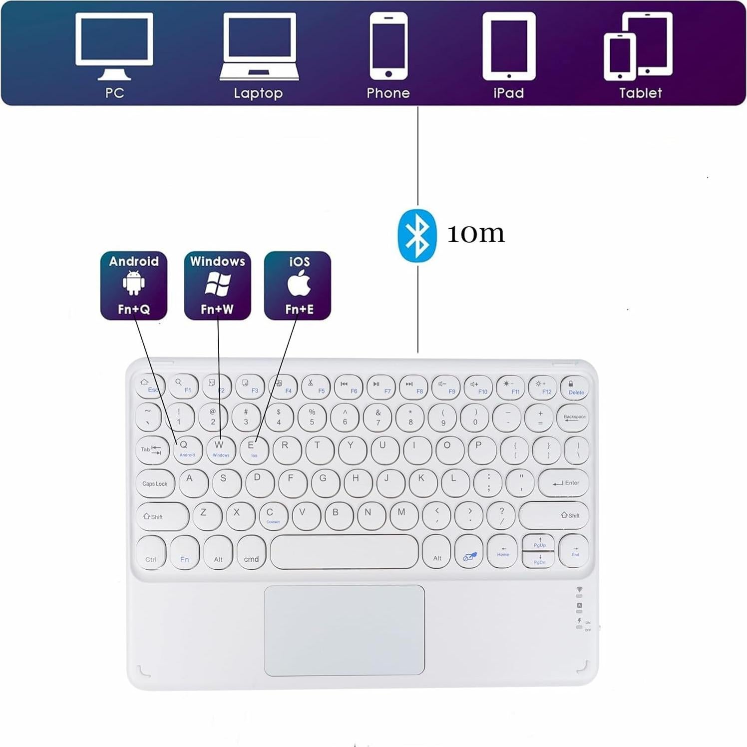 Teclado Bluetooth Dtobhars 10" con Trackpad Blanco