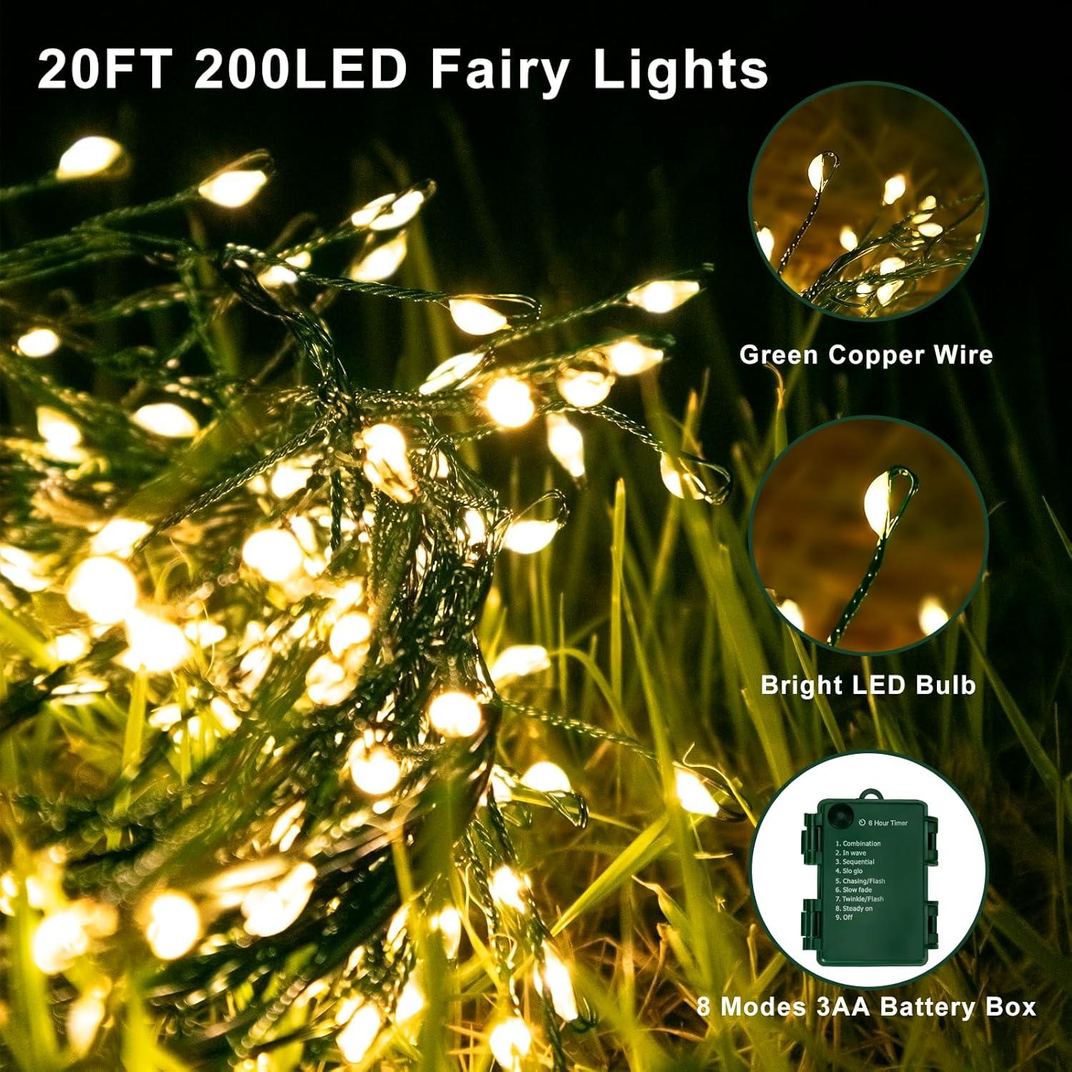 Luces de Navidad 200 LED FairyGlim 6.1m Alambre Cobre Blanco Cálido