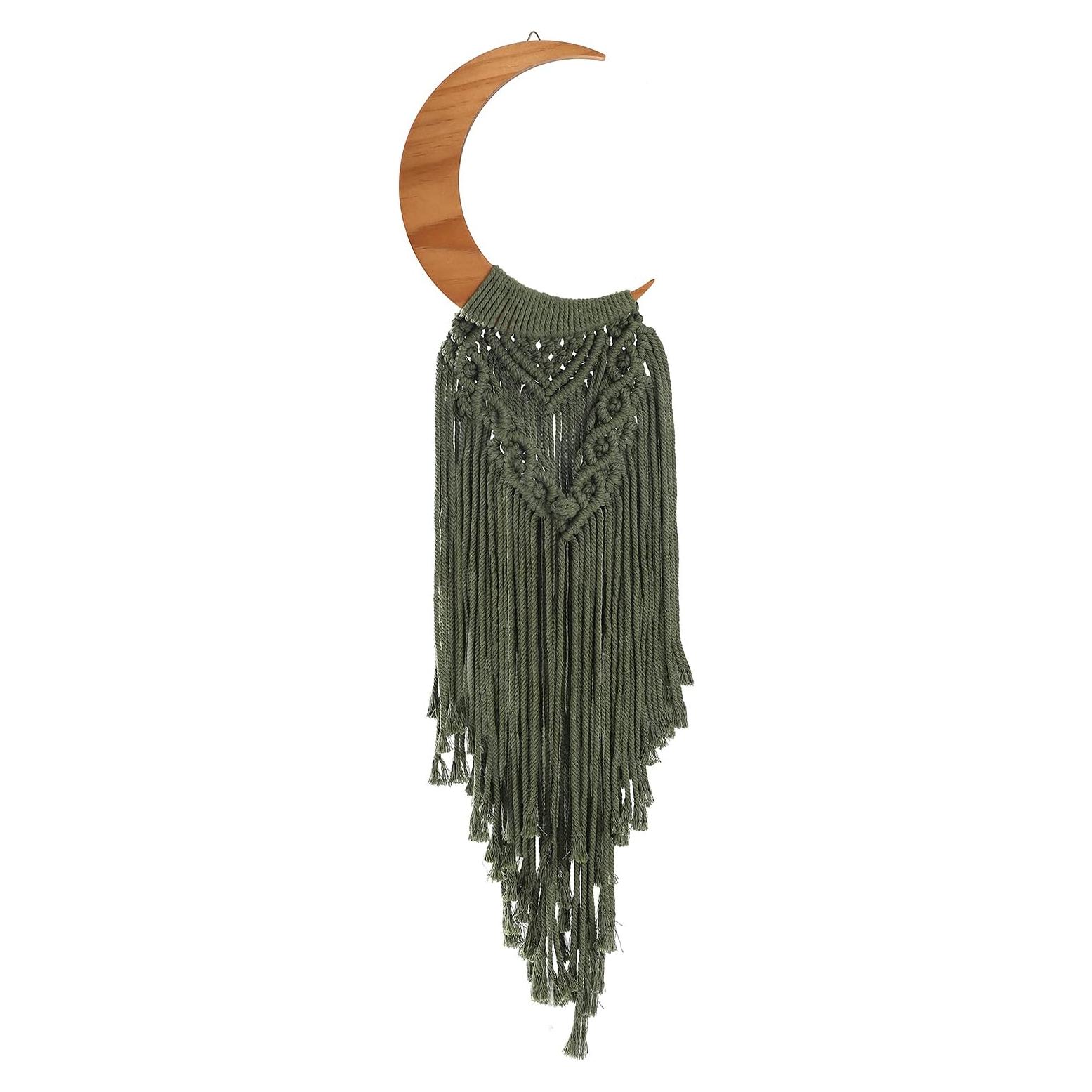 Colgante de Pared de Macramé ANROYE Luna Verde Oliva 408g