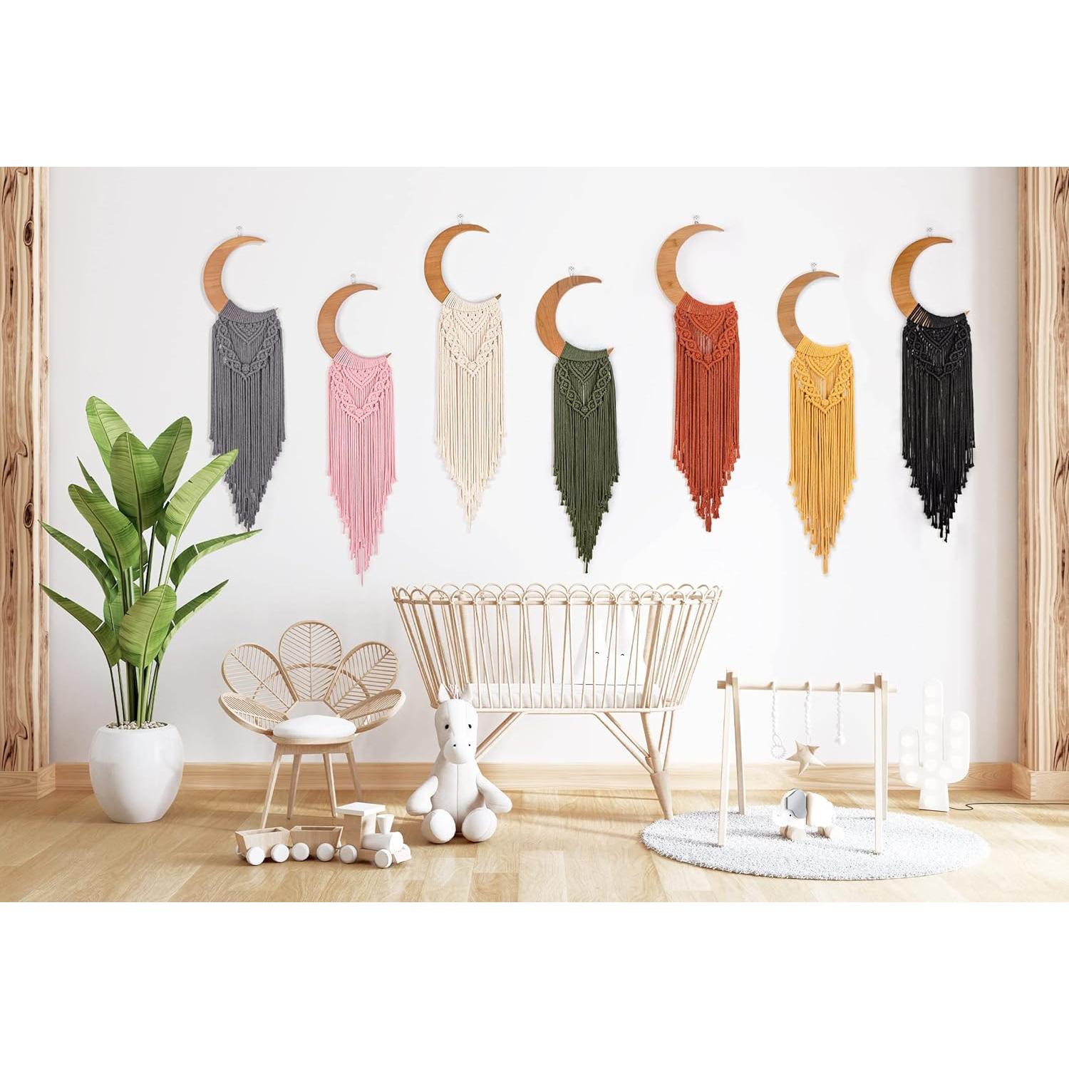 Colgante de Pared de Macramé ANROYE Luna Verde Oliva 408g