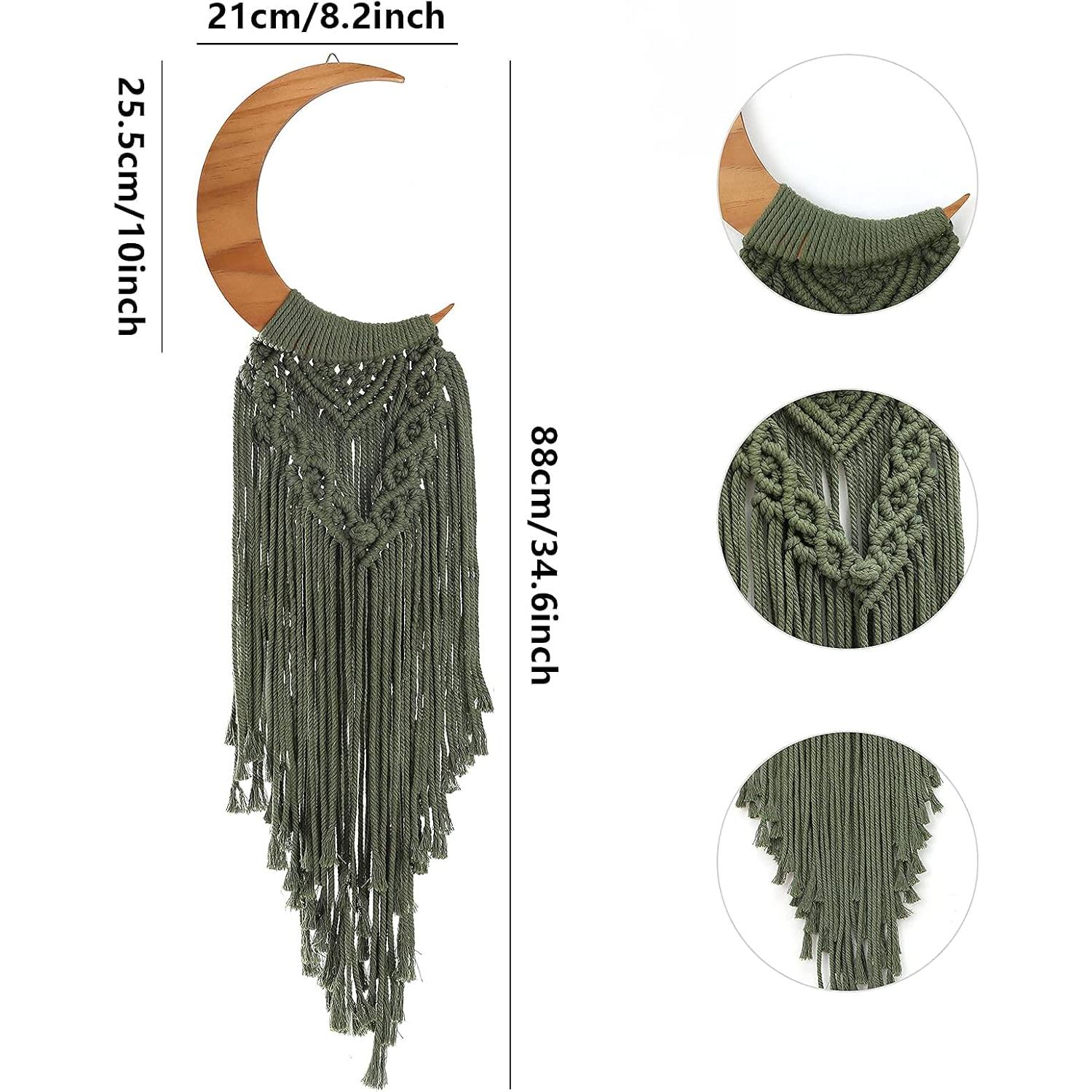 Colgante de Pared de Macramé ANROYE Luna Verde Oliva 408g