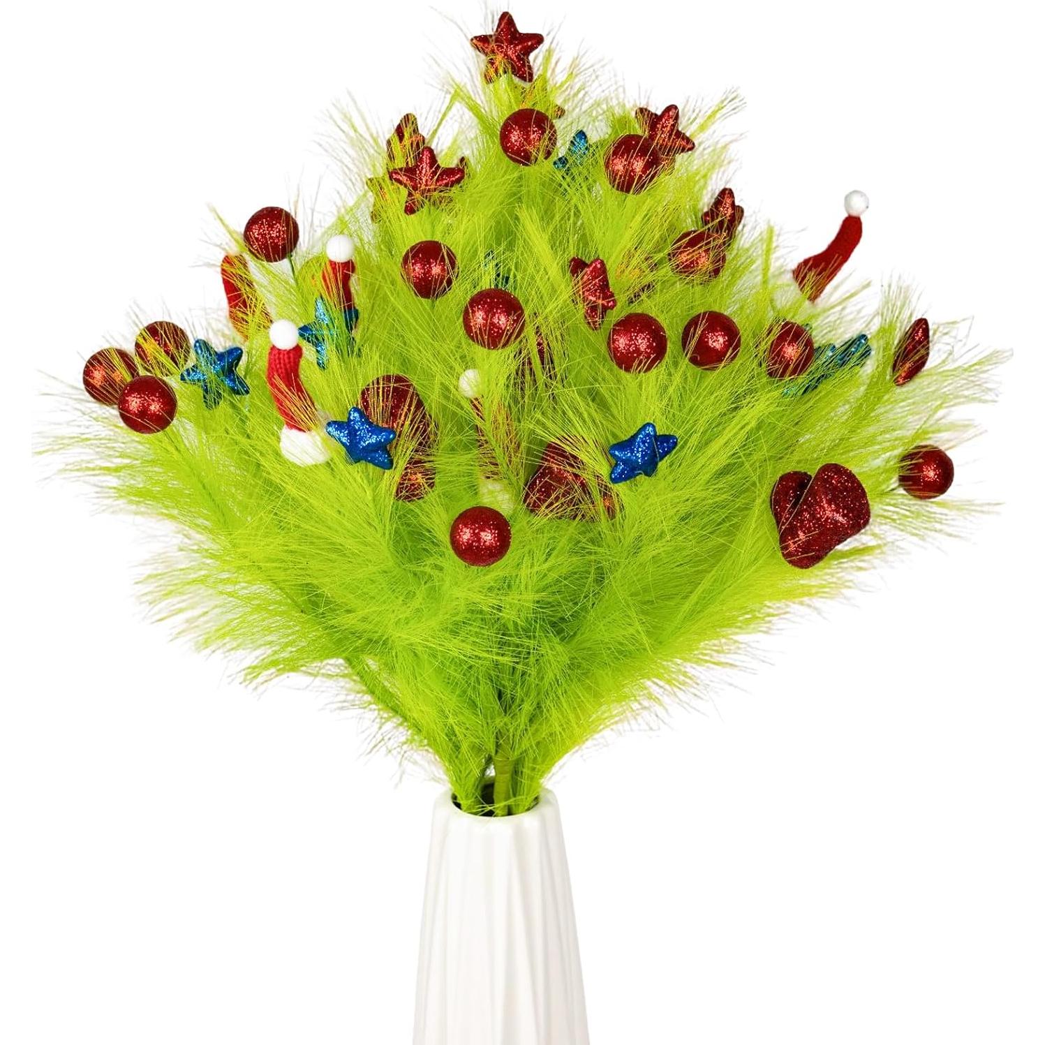 Set 6 Picos de Césped Pampas Verde Lima 96.5cm Decoración Navideña