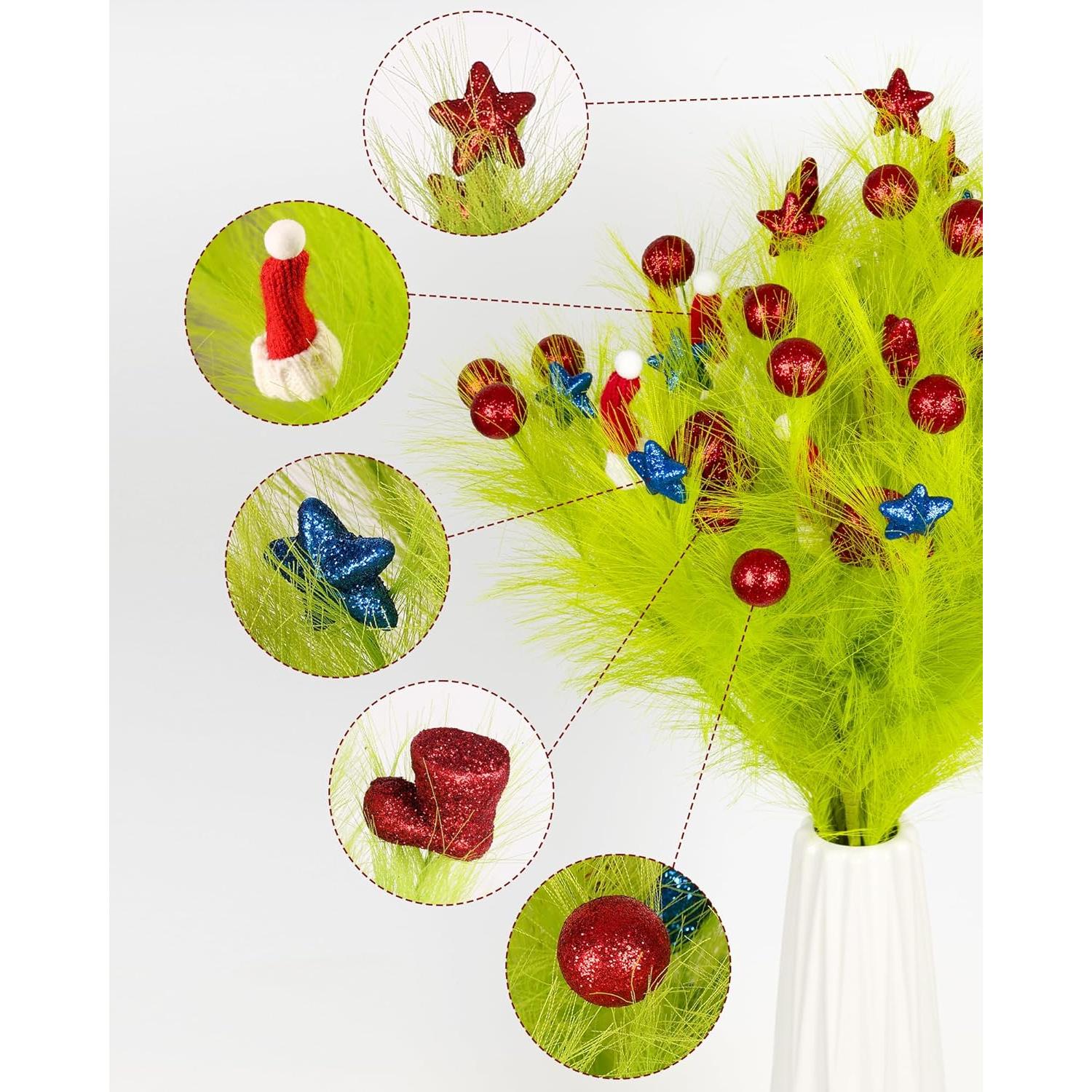 Set 6 Picos de Césped Pampas Verde Lima 96.5cm Decoración Navideña