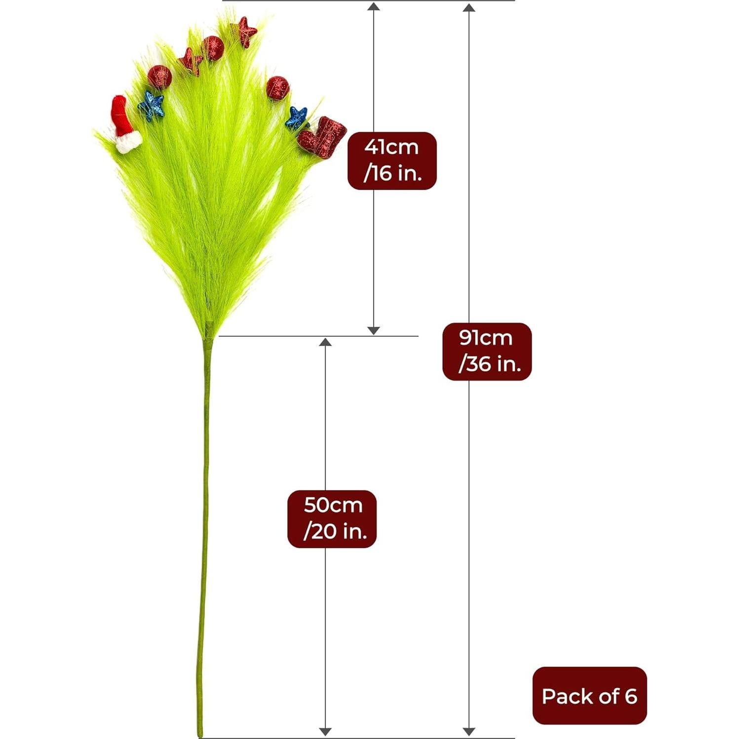 Set 6 Picos de Césped Pampas Verde Lima 96.5cm Decoración Navideña