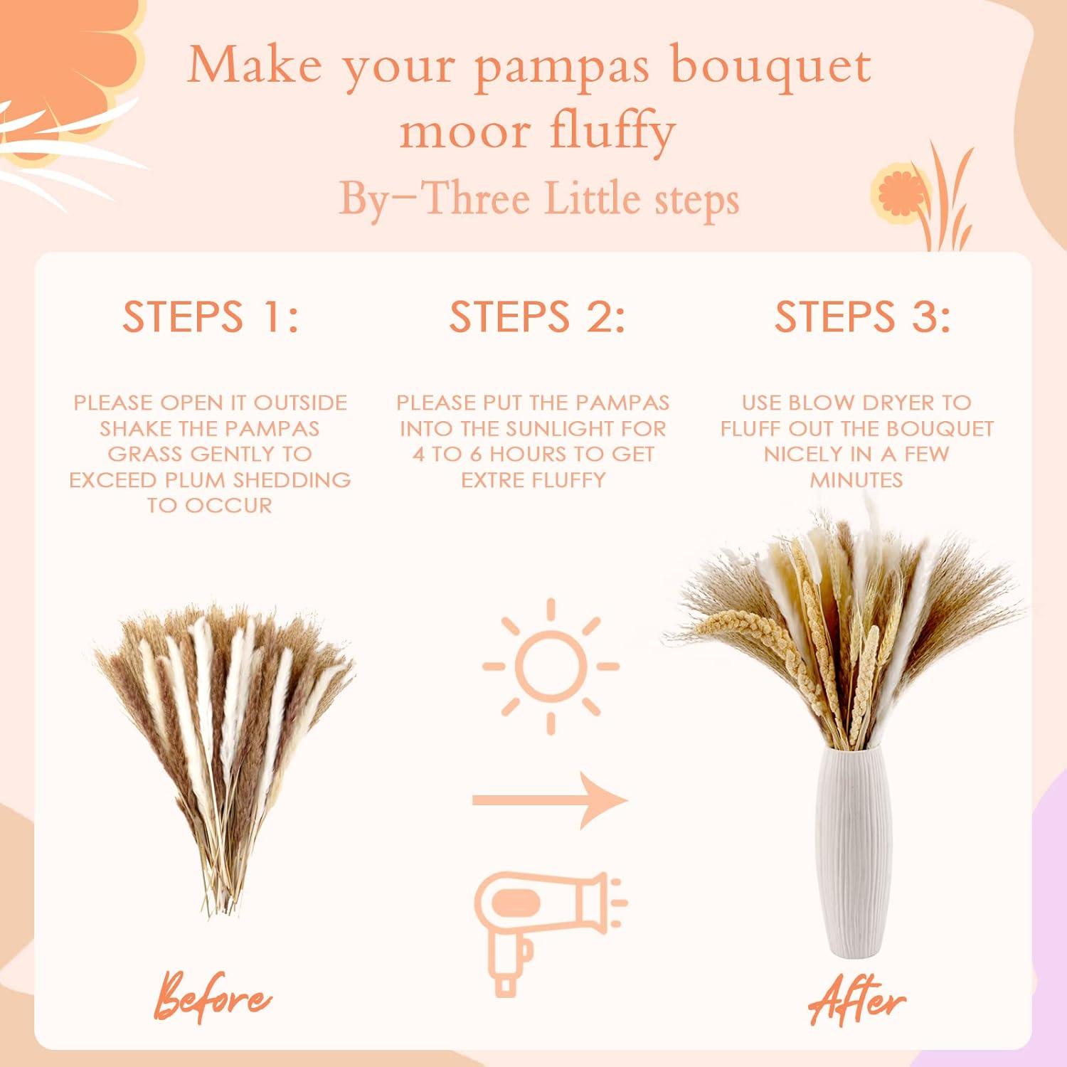 Ramo de Hierba Pampas Secas Naturales 100 Pcs 43 cm Decoración