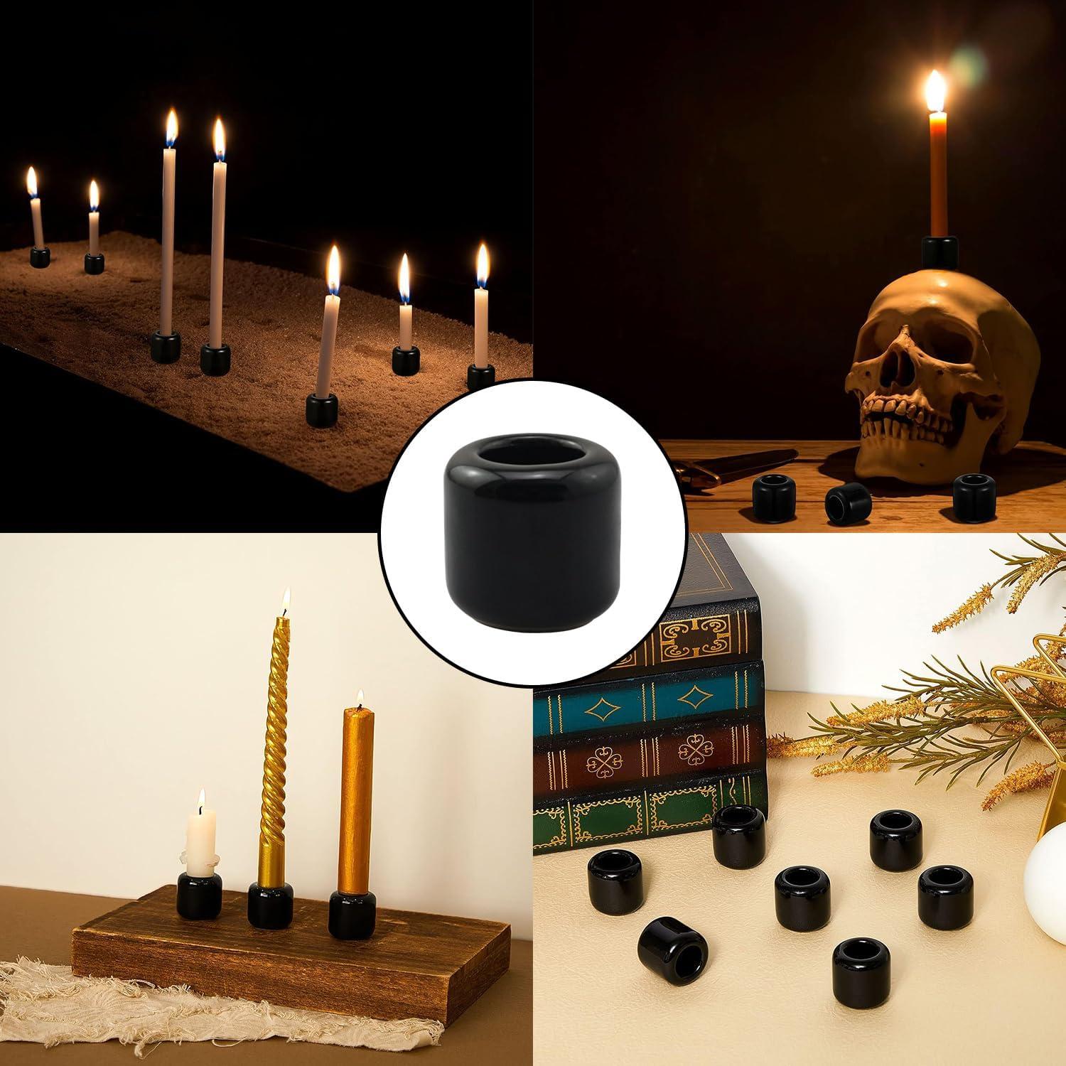 5 Soportes de Vela de Cerámica Negra para Rituales 1.8 cm