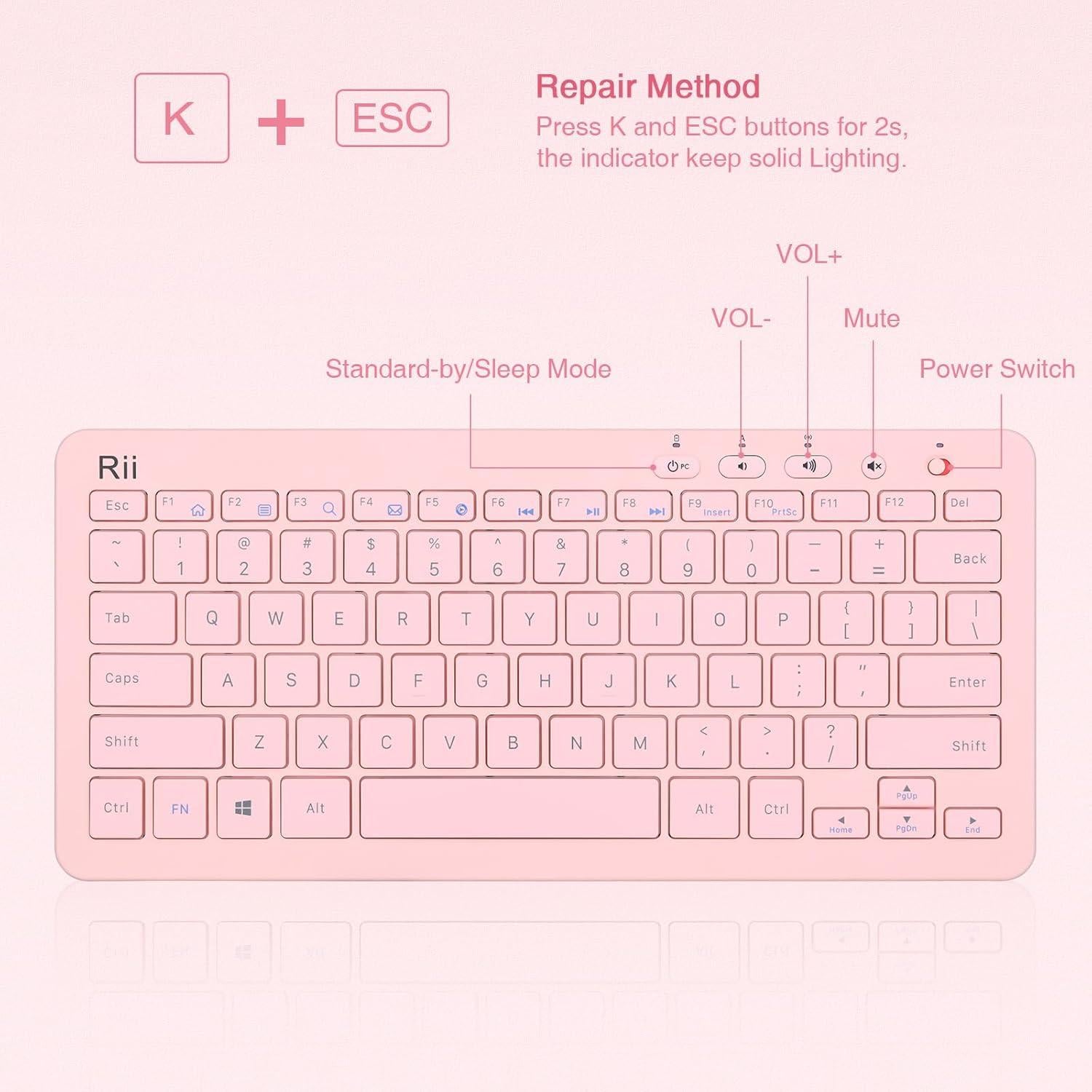 Teclado y Ratón Inalámbricos Rii RKM709 Rosa Ultra Delgado