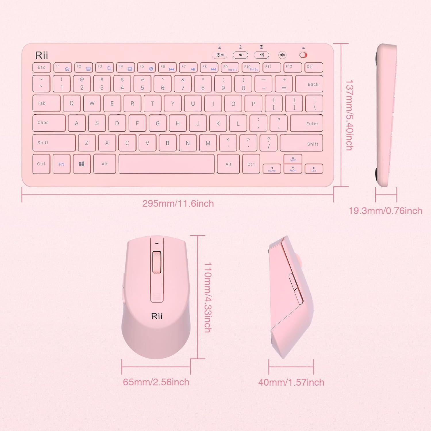 Teclado y Ratón Inalámbricos Rii RKM709 Rosa Ultra Delgado