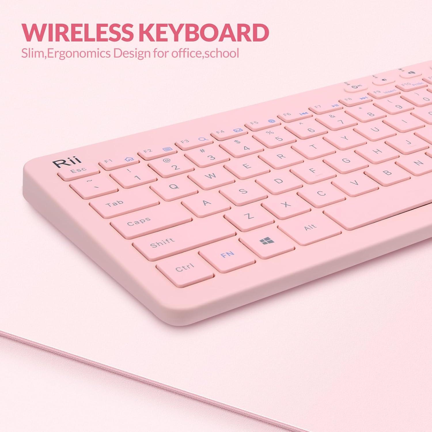 Teclado y Ratón Inalámbricos Rii RKM709 Rosa Ultra Delgado