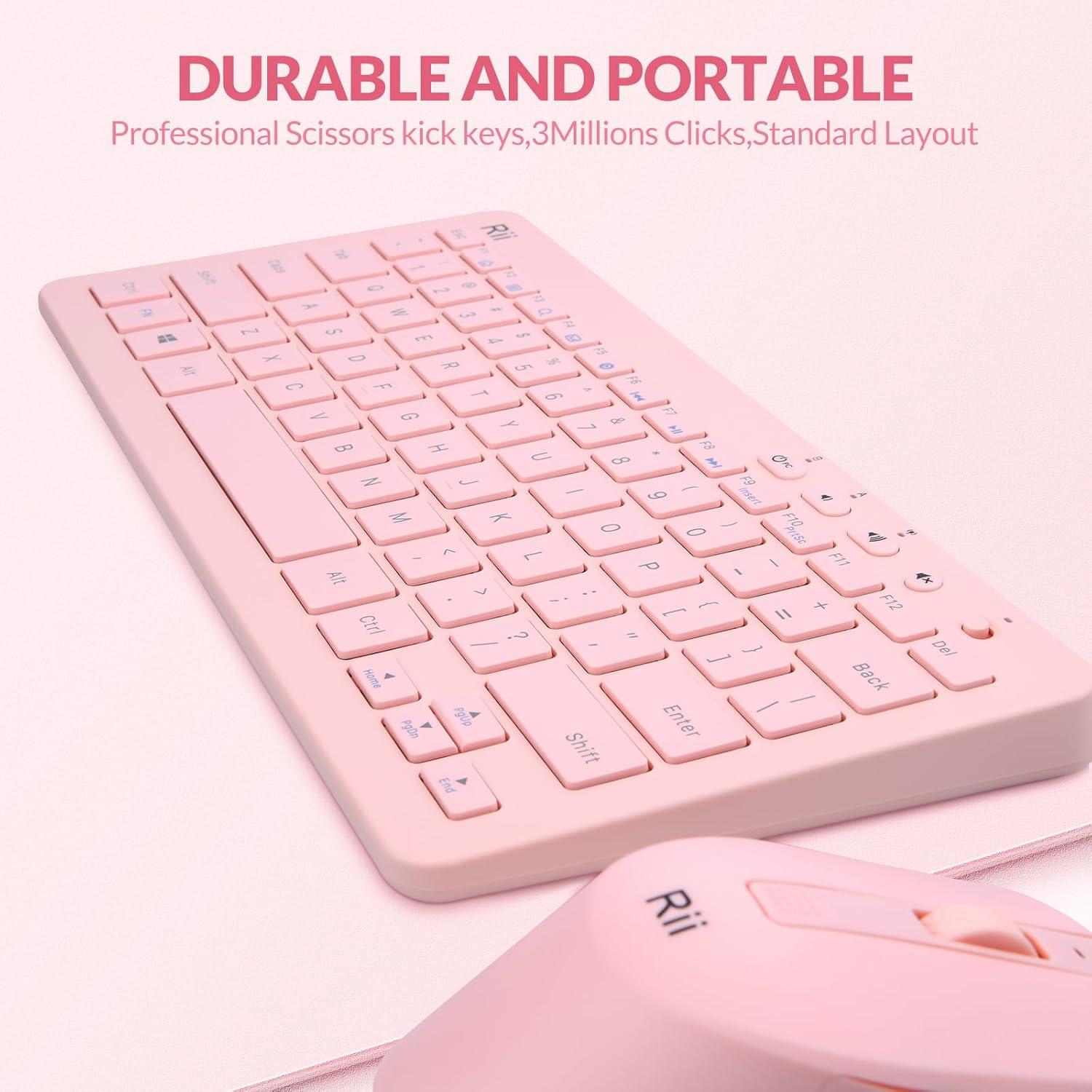 Teclado y Ratón Inalámbricos Rii RKM709 Rosa Ultra Delgado