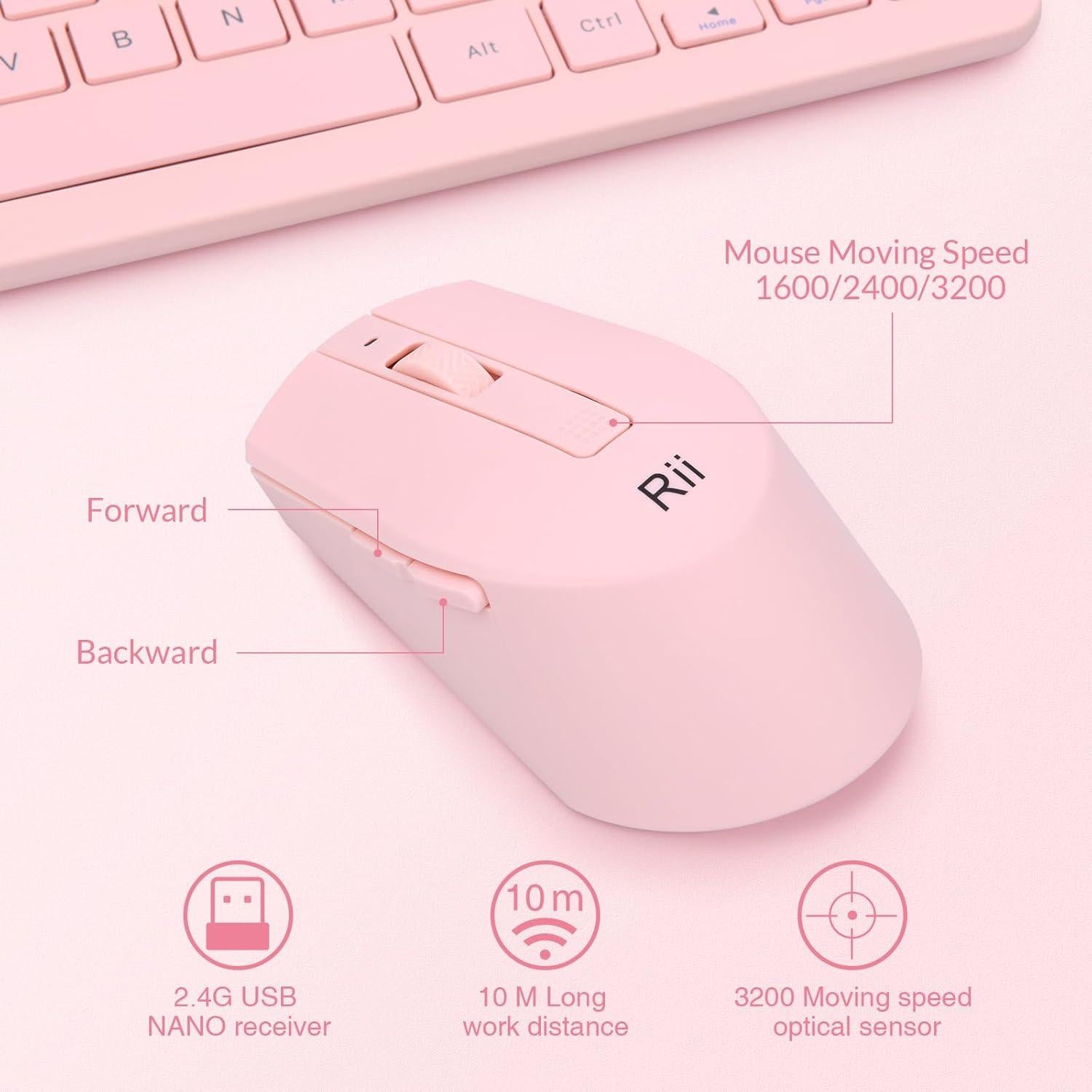 Teclado y Ratón Inalámbricos Rii RKM709 Rosa Ultra Delgado