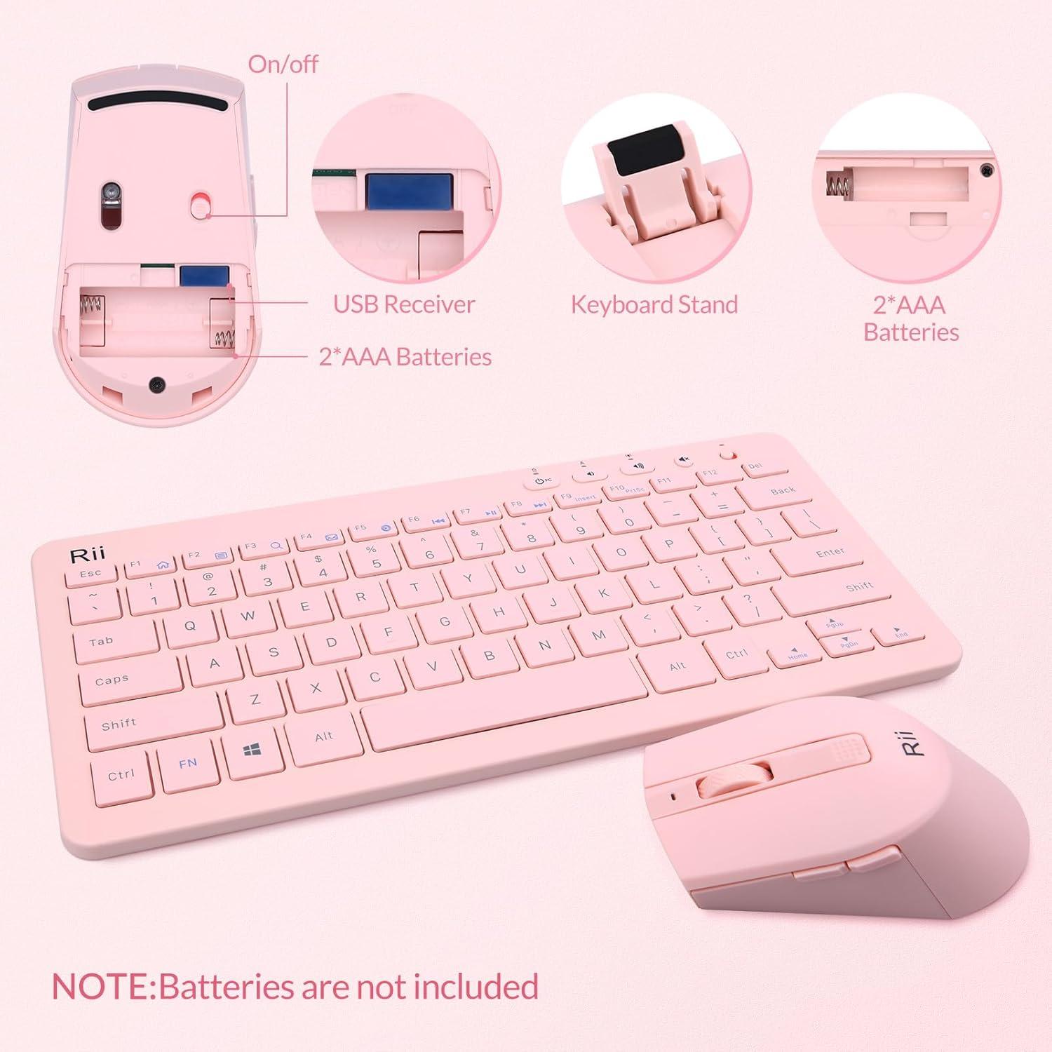 Teclado y Ratón Inalámbricos Rii RKM709 Rosa Ultra Delgado