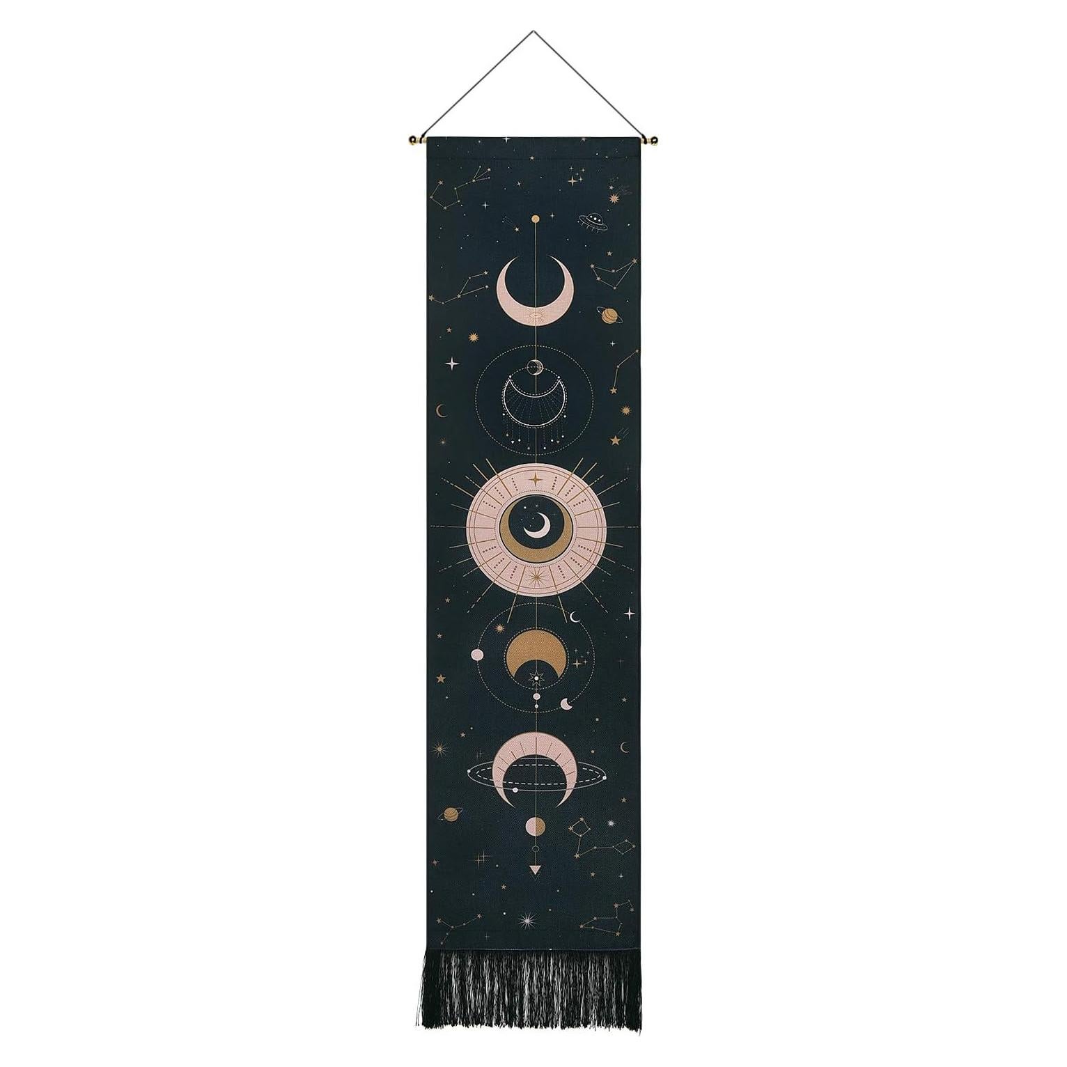 Tapiz Bohemio de Fase Lunar Lyacmy 130 x 32.5 cm Negro