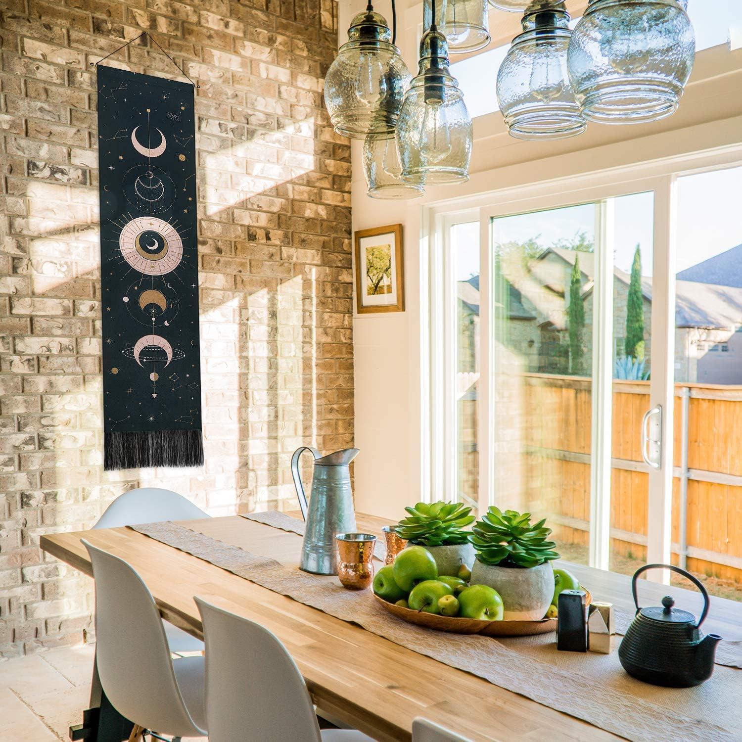 Tapiz Bohemio de Fase Lunar Lyacmy 130 x 32.5 cm Negro