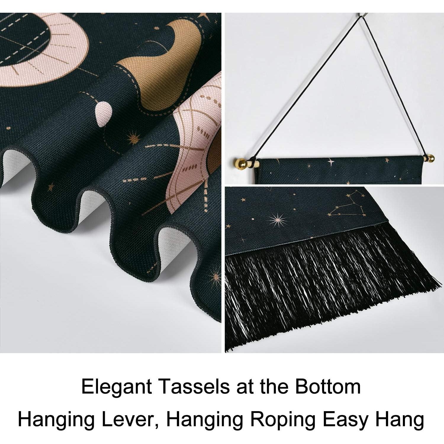 Tapiz Bohemio de Fase Lunar Lyacmy 130 x 32.5 cm Negro