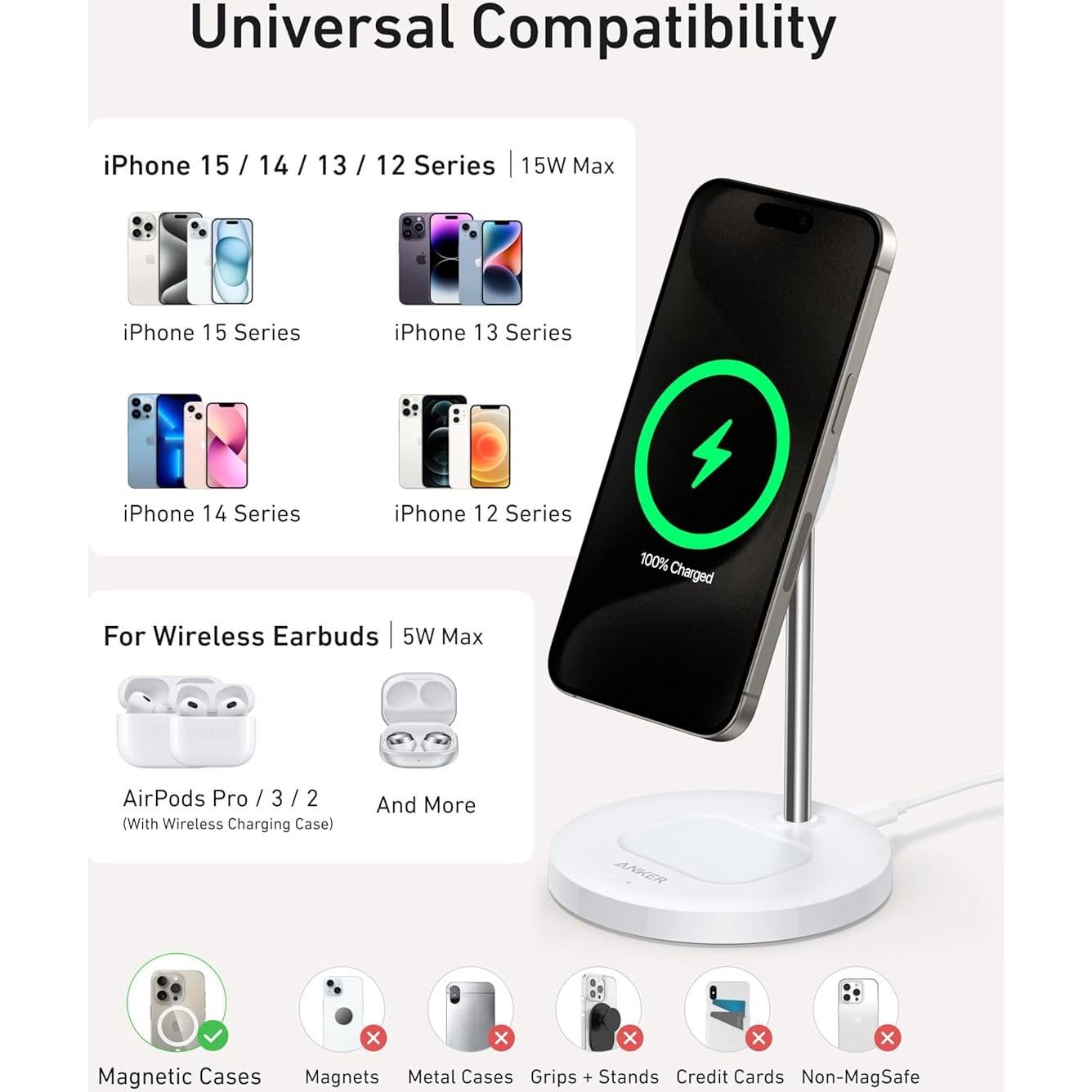 Soporte de Carga Inalámbrico Anker MagGo 15W para iPhone 16